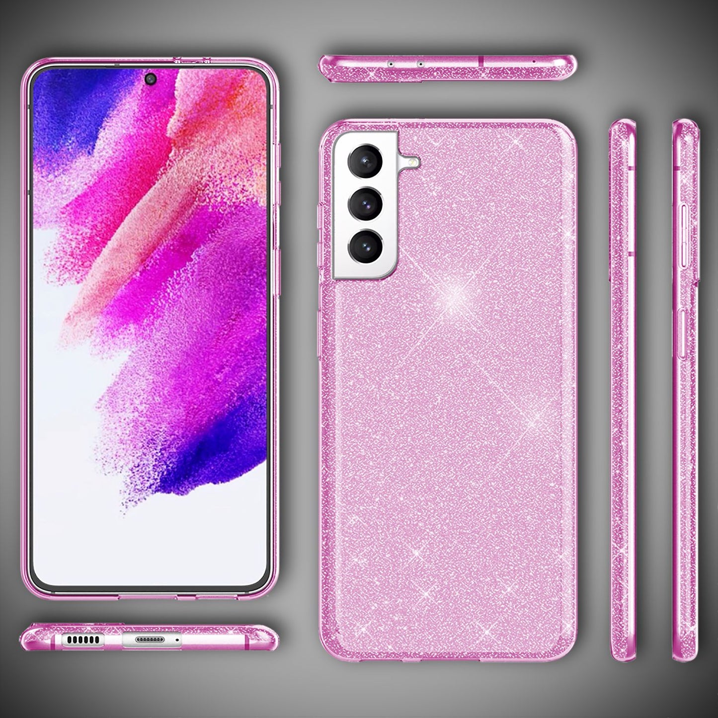 NALIA Robust Glitter Case for Samsung Galaxy S21 FE, Shiny Glitter Hybrid Protective Case, Reinforced Silicone Case