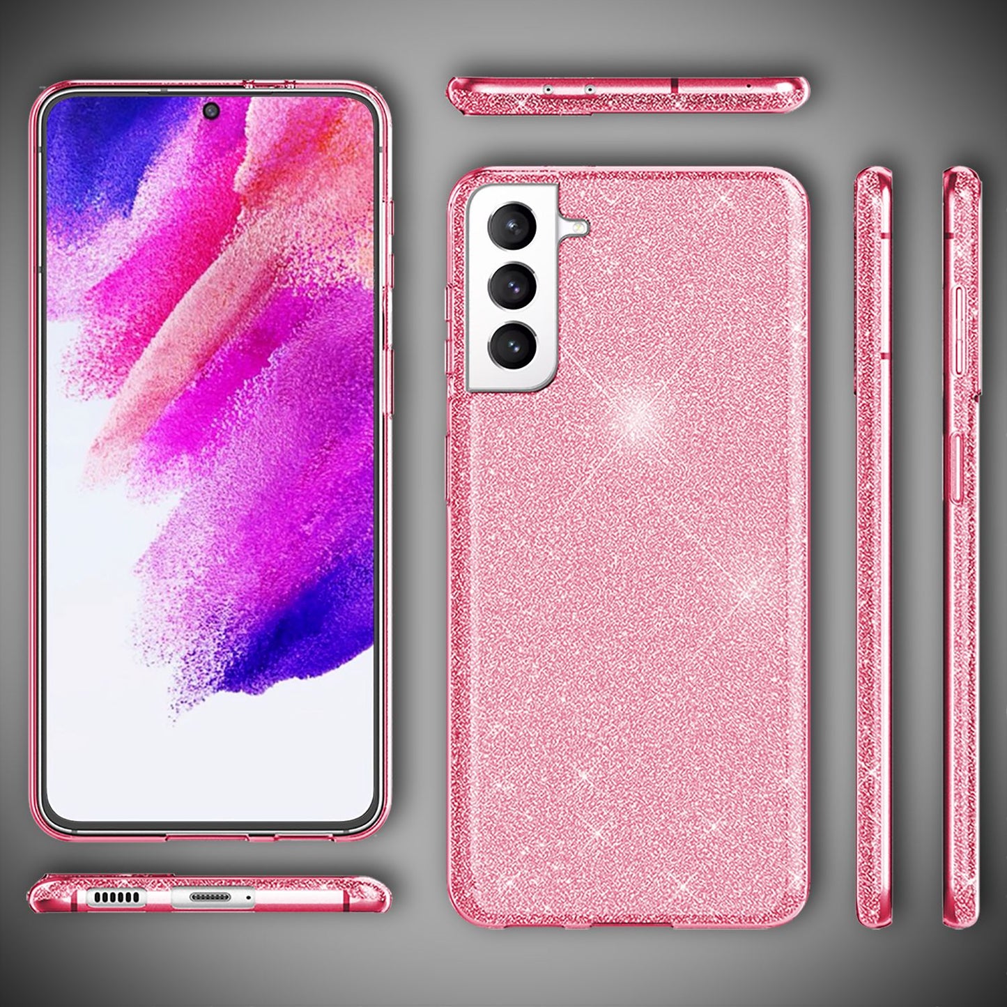 NALIA Robust Glitter Case for Samsung Galaxy S21 FE, Shiny Glitter Hybrid Protective Case, Reinforced Silicone Case