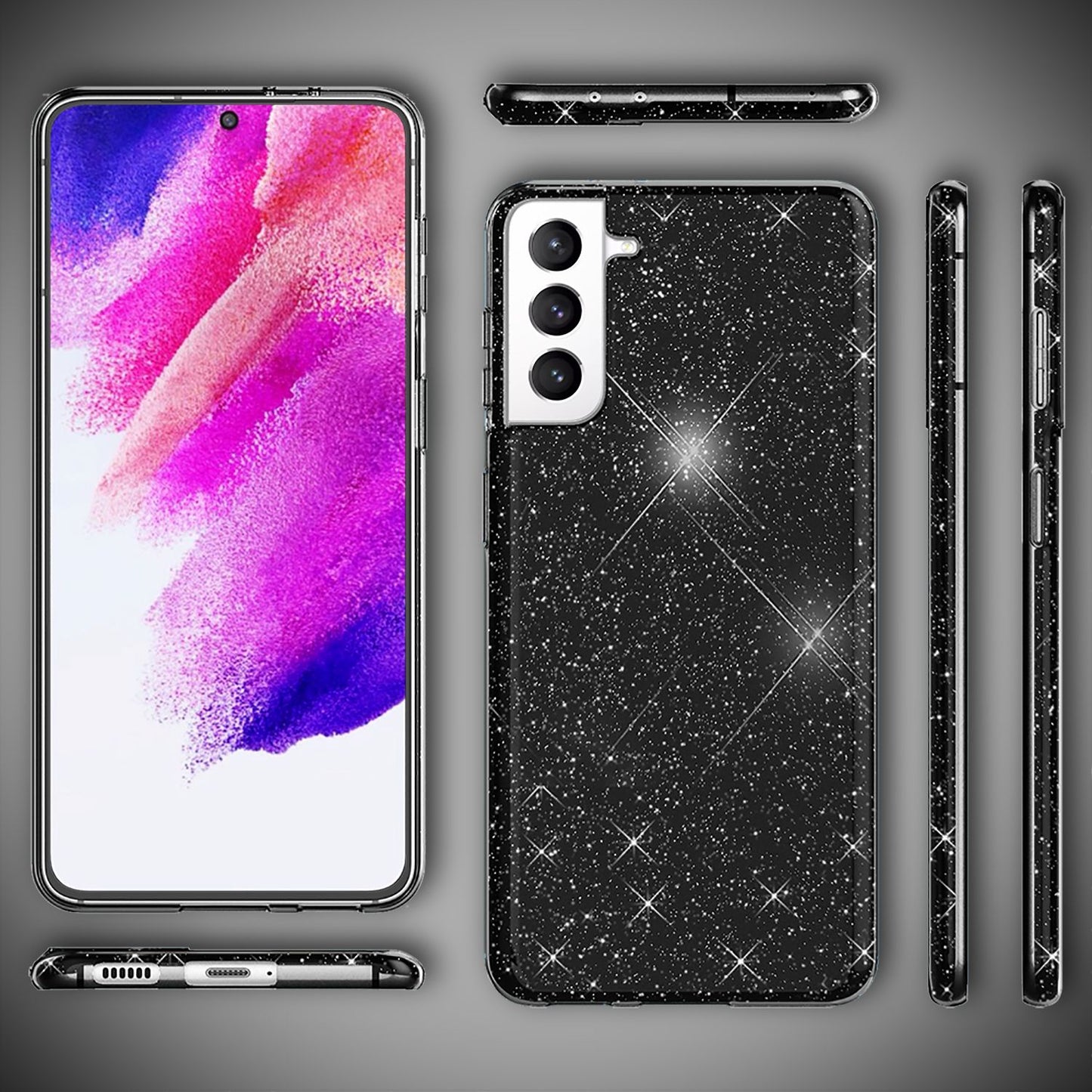 NALIA Robust Glitter Case for Samsung Galaxy S21 FE, Shiny Glitter Hybrid Protective Case, Reinforced Silicone Case
