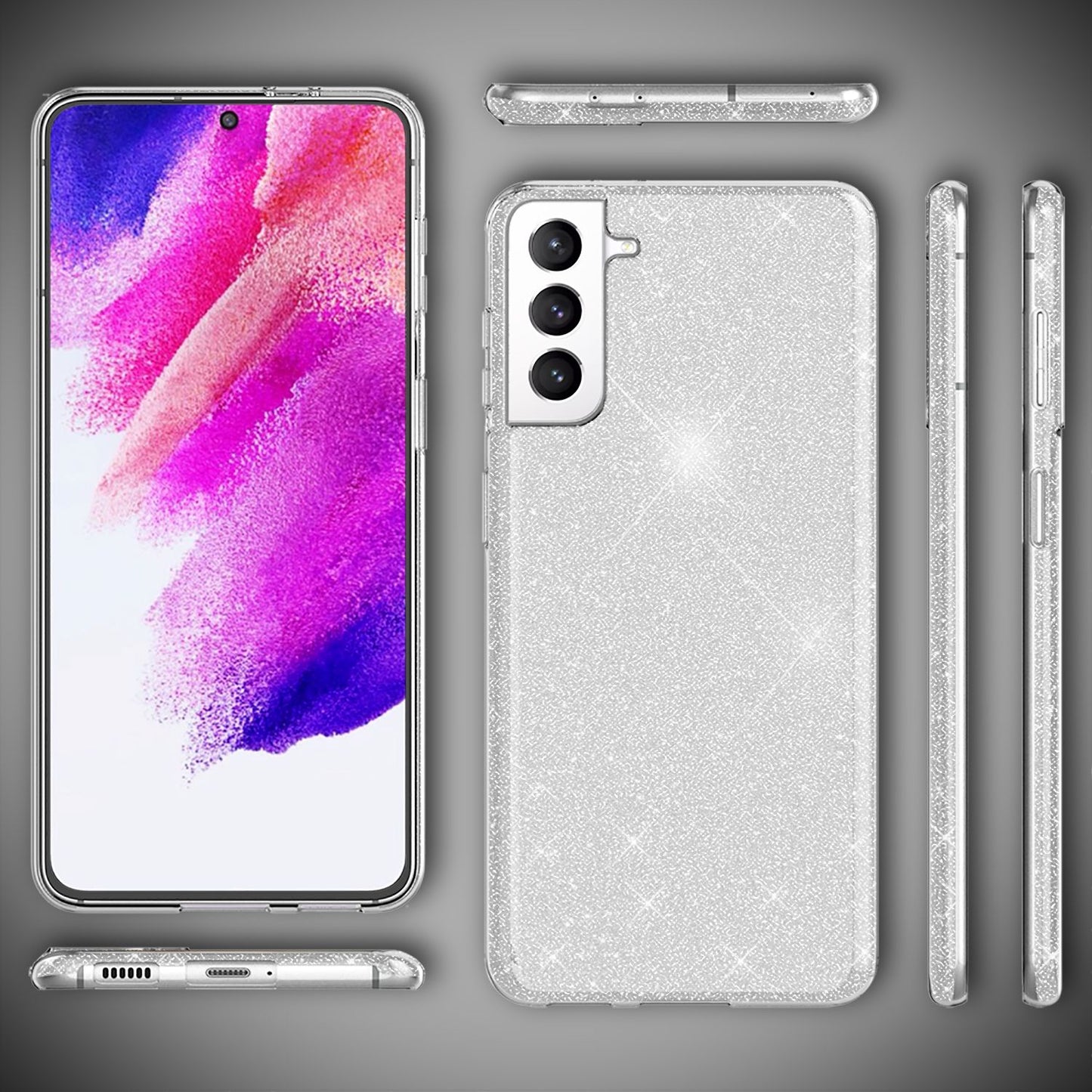 NALIA Robust Glitter Case for Samsung Galaxy S21 FE, Shiny Glitter Hybrid Protective Case, Reinforced Silicone Case