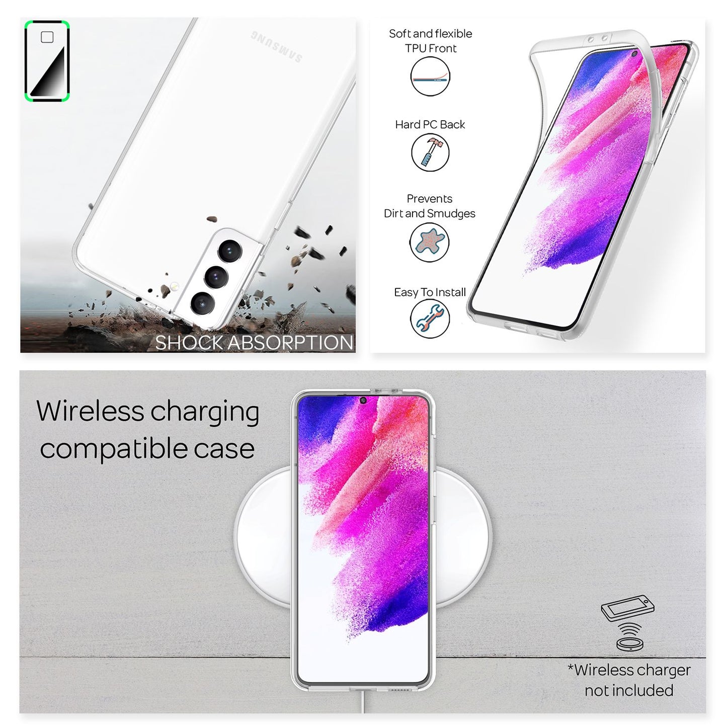 NALIA gegnsætt 360° verndarhulstur fyrir Samsung Galaxy S21 FE