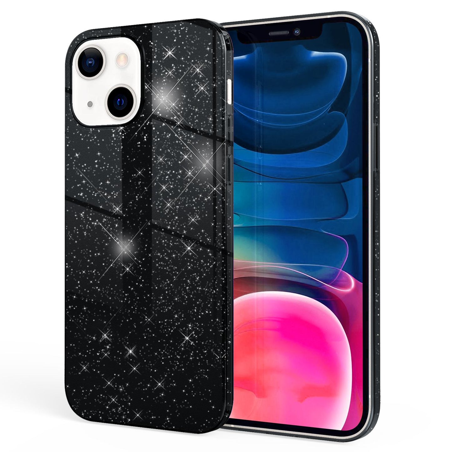 NALIA Sterkt glitrandi hulstur fyrir iPhone 13 Mini, glansandi glitrandi hlífðarhulstur, styrkt sílikonhulstur