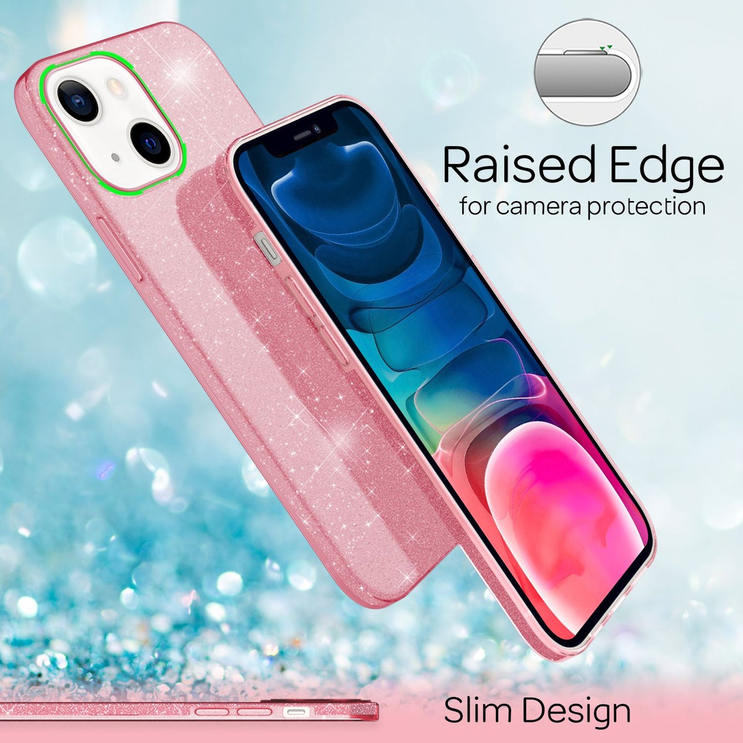 NALIA Sterkt glitrandi hulstur fyrir iPhone 13 Mini, glansandi glitrandi hlífðarhulstur, styrkt sílikonhulstur