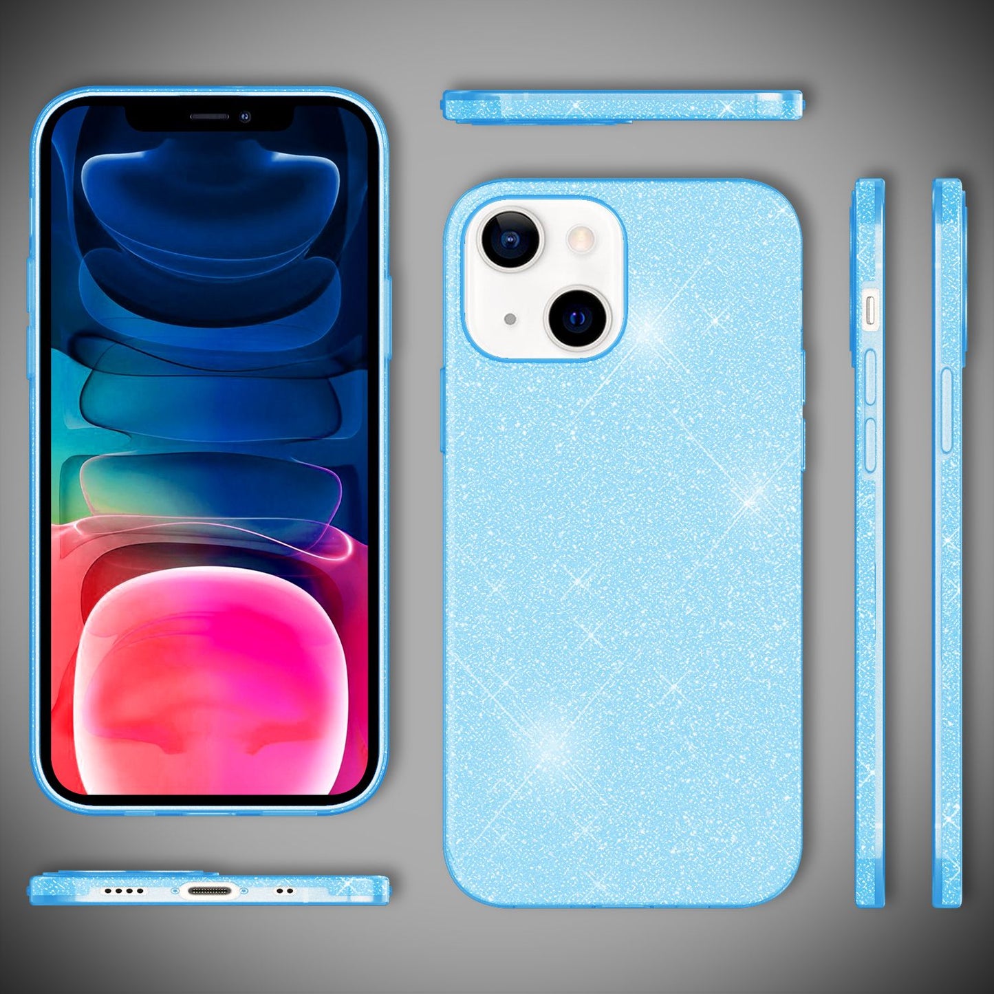 NALIA Sterkt glitrandi hulstur fyrir iPhone 13 Mini, glansandi glitrandi hlífðarhulstur, styrkt sílikonhulstur