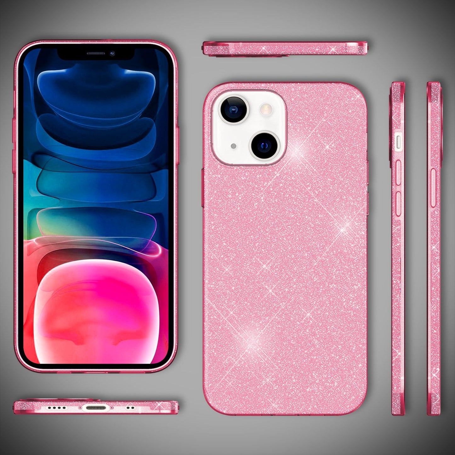 NALIA Sterkt glitrandi hulstur fyrir iPhone 13 Mini, glansandi glitrandi hlífðarhulstur, styrkt sílikonhulstur