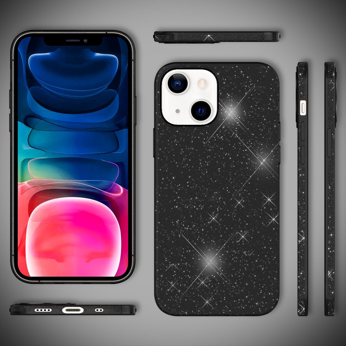 NALIA Sterkt glitrandi hulstur fyrir iPhone 13 Mini, glansandi glitrandi hlífðarhulstur, styrkt sílikonhulstur