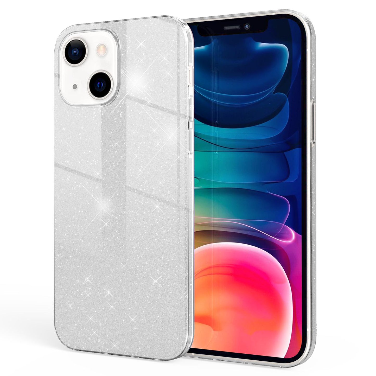 NALIA Robust Glitter Case for iPhone 13, Shockproof Shiny Glitter Hybrid Protective Case, Reinforced Silicone Case