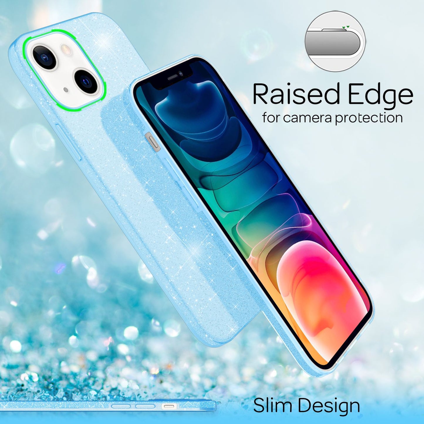 NALIA Robust Glitter Case for iPhone 13, Shockproof Shiny Glitter Hybrid Protective Case, Reinforced Silicone Case