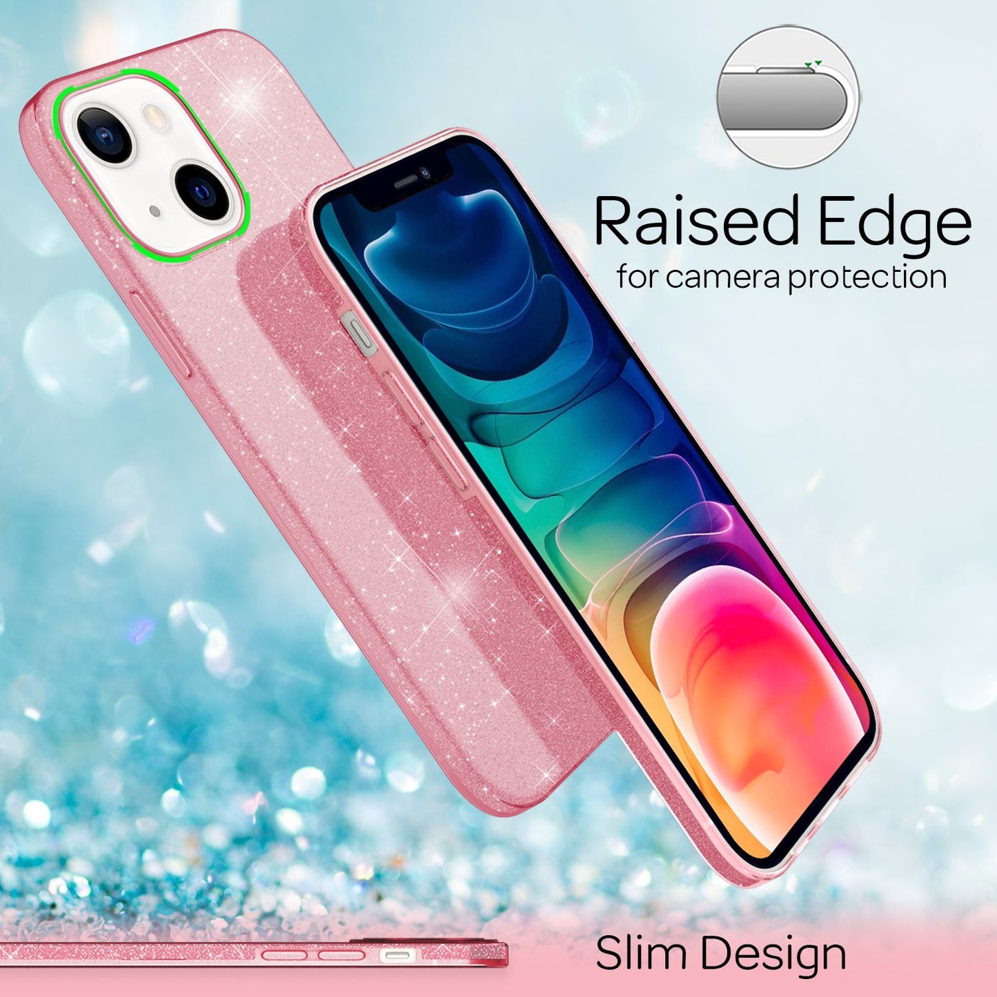 NALIA Robust Glitter Case for iPhone 13, Shockproof Shiny Glitter Hybrid Protective Case, Reinforced Silicone Case