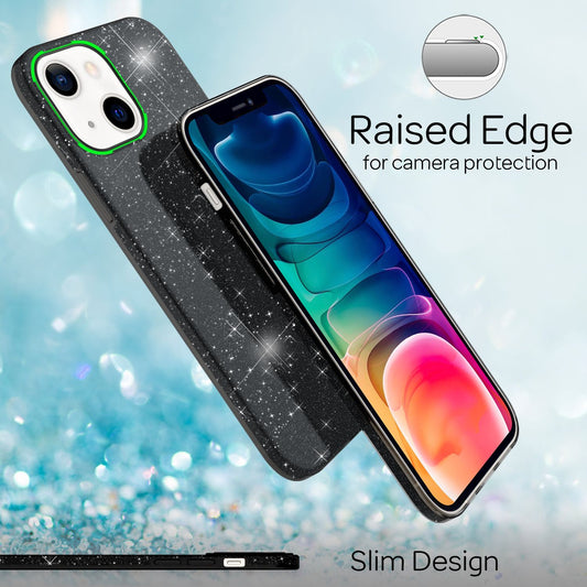 NALIA Robust Glitter Case for iPhone 13, Shockproof Shiny Glitter Hybrid Protective Case, Reinforced Silicone Case