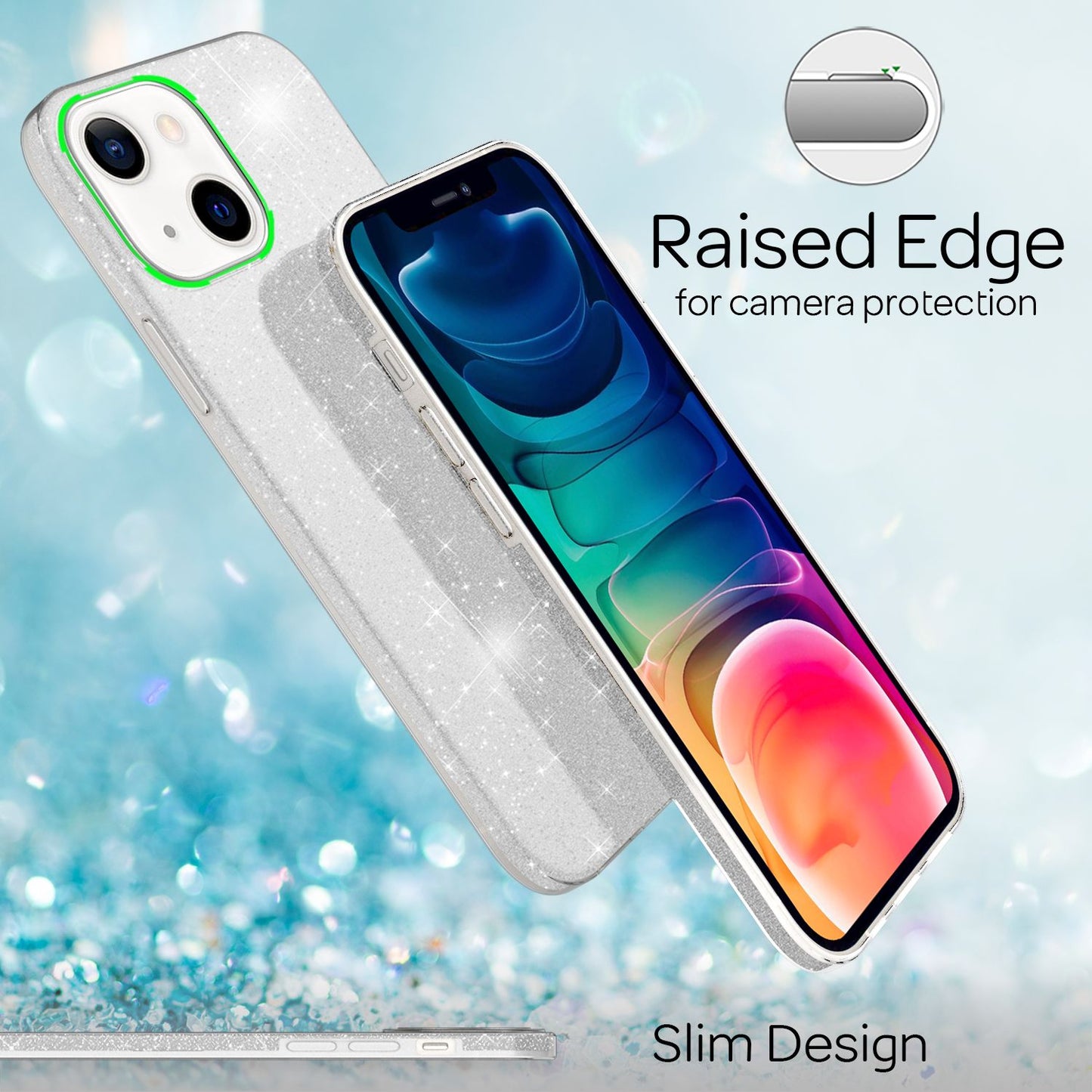 NALIA Robust Glitter Case for iPhone 13, Shockproof Shiny Glitter Hybrid Protective Case, Reinforced Silicone Case