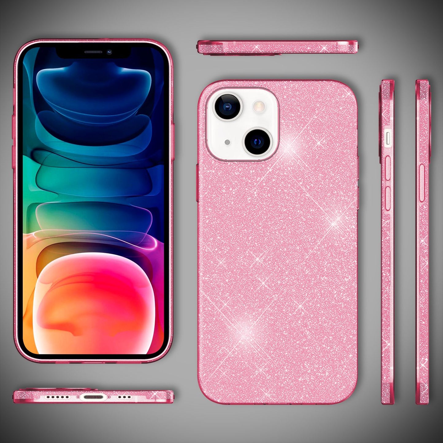 NALIA Robust Glitter Case for iPhone 13, Shockproof Shiny Glitter Hybrid Protective Case, Reinforced Silicone Case