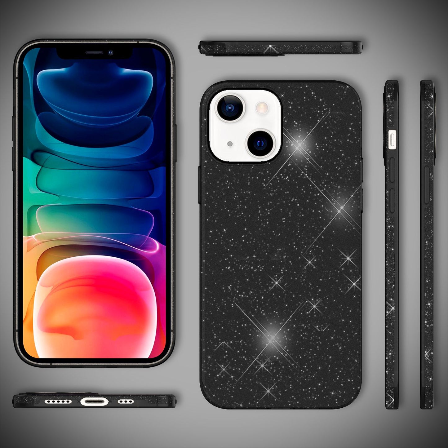 NALIA Robust Glitter Case for iPhone 13, Shockproof Shiny Glitter Hybrid Protective Case, Reinforced Silicone Case