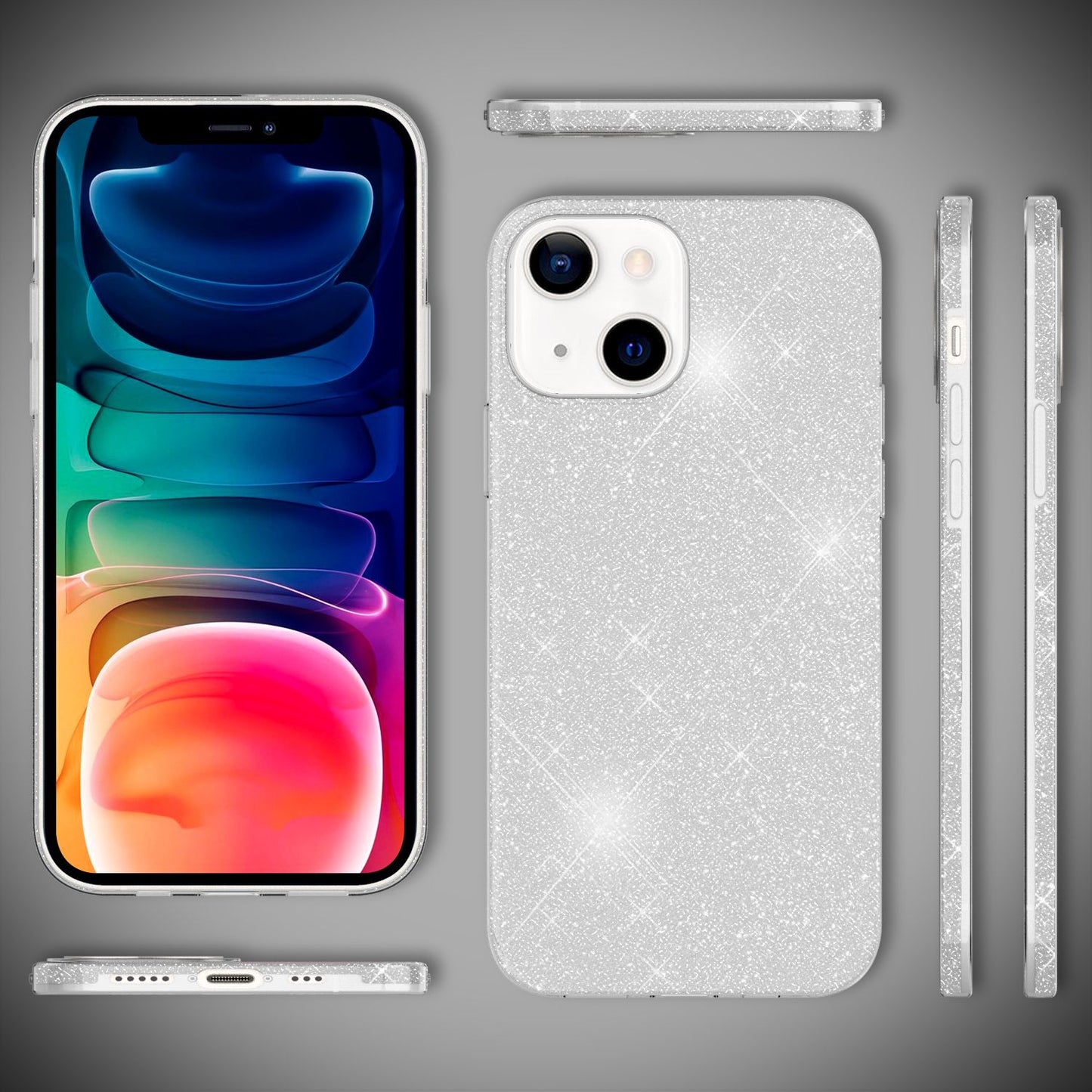 NALIA Robust Glitter Case for iPhone 13, Shockproof Shiny Glitter Hybrid Protective Case, Reinforced Silicone Case