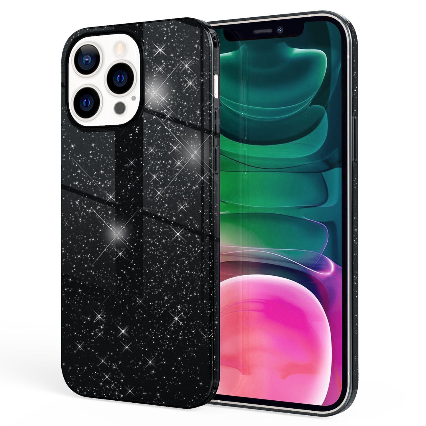 NALIA Rugged Glitter Cover fyrir iPhone 13 Pro, höggþolið glansandi glitrandi hlífðarhulstur úr blendingsefni, styrkt sílikonhulstur