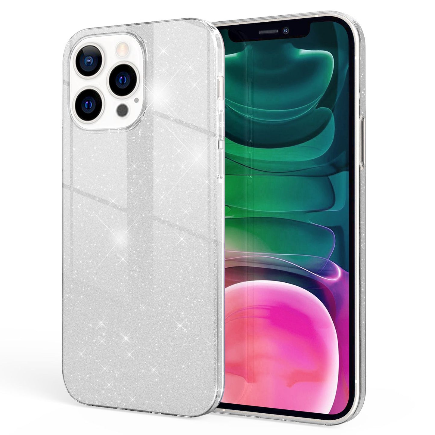 NALIA Rugged Glitter Cover fyrir iPhone 13 Pro, höggþolið glansandi glitrandi hlífðarhulstur úr blendingsefni, styrkt sílikonhulstur