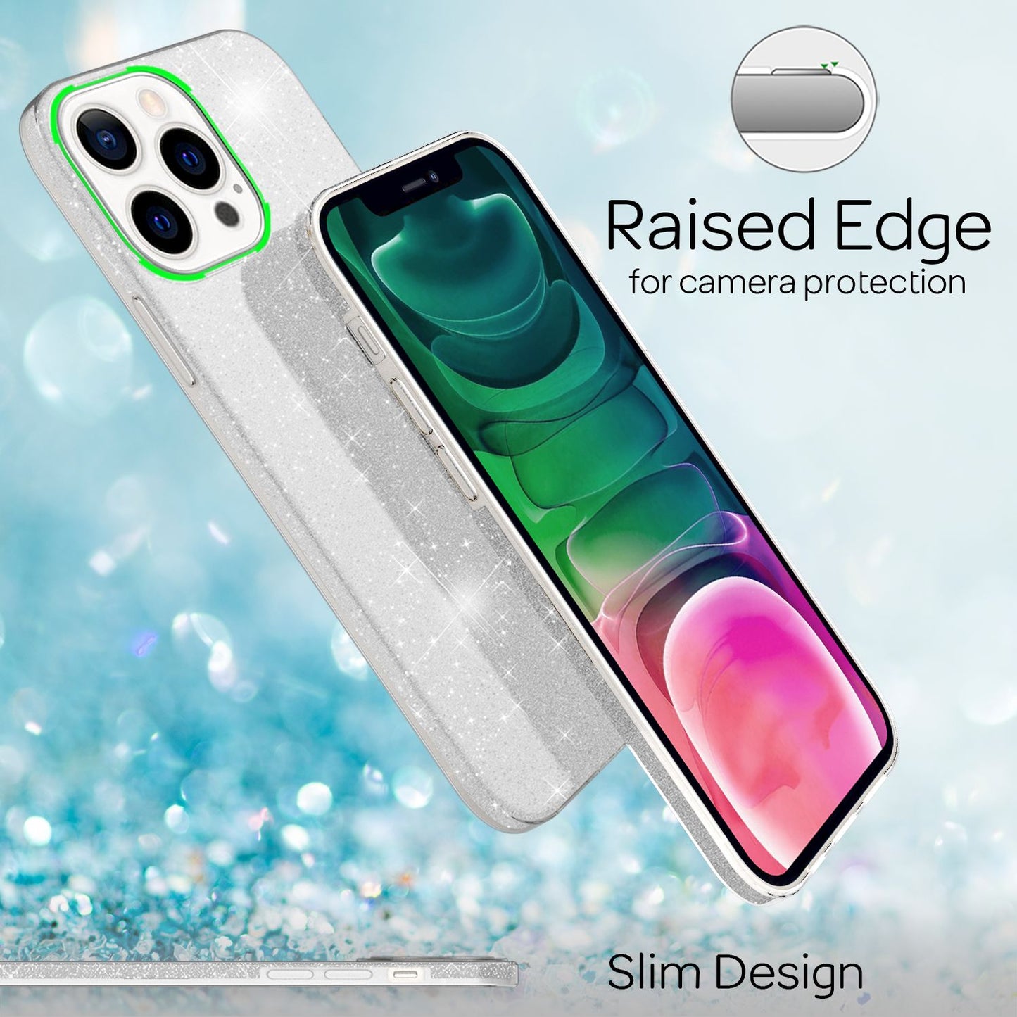 NALIA Rugged Glitter Cover fyrir iPhone 13 Pro, höggþolið glansandi glitrandi hlífðarhulstur úr blendingsefni, styrkt sílikonhulstur