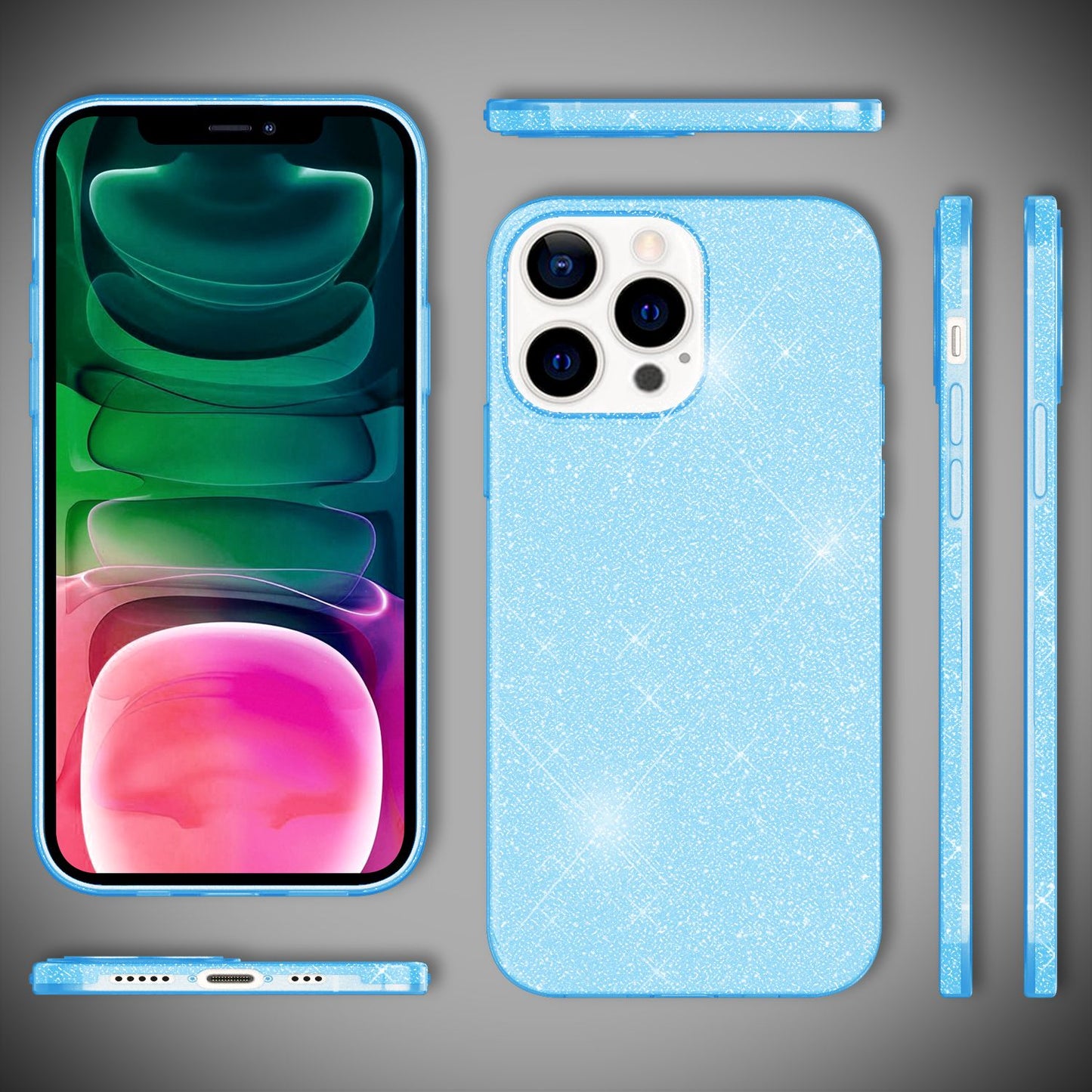 NALIA Rugged Glitter Cover fyrir iPhone 13 Pro, höggþolið glansandi glitrandi hlífðarhulstur úr blendingsefni, styrkt sílikonhulstur