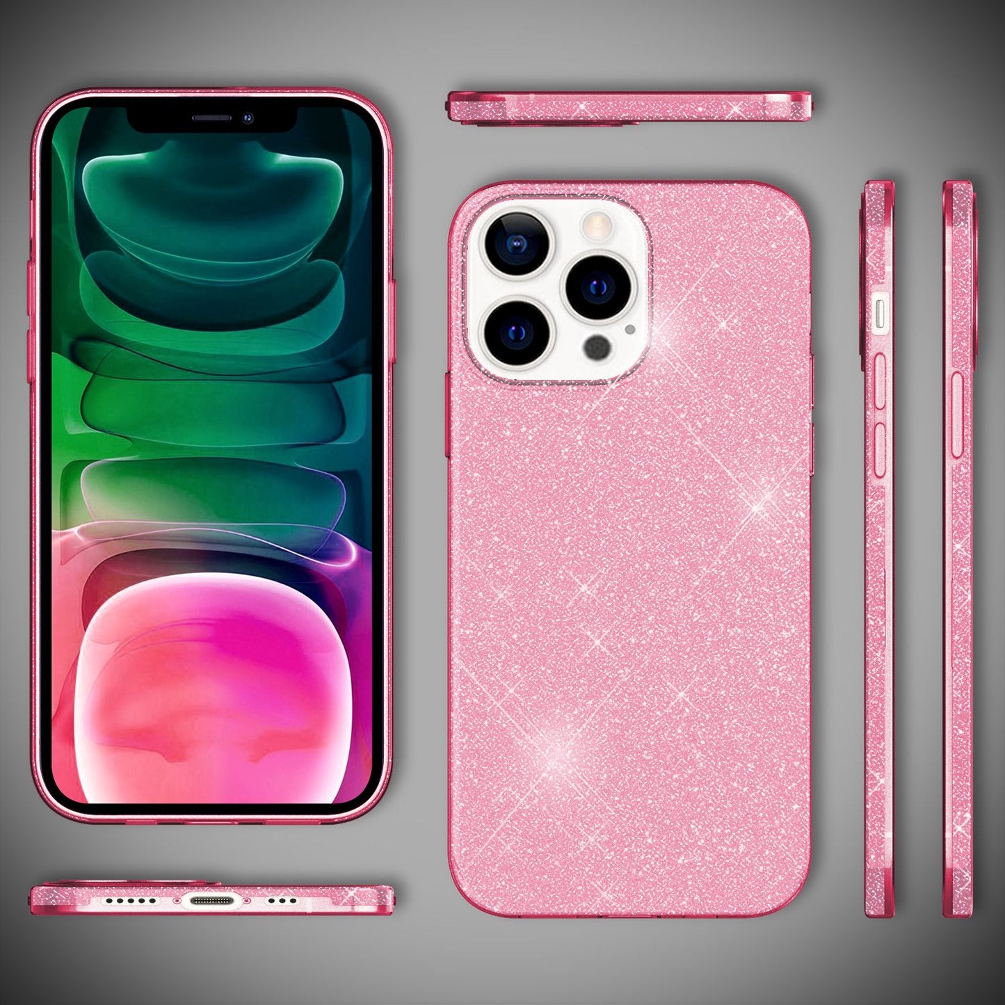 NALIA Rugged Glitter Cover fyrir iPhone 13 Pro, höggþolið glansandi glitrandi hlífðarhulstur úr blendingsefni, styrkt sílikonhulstur