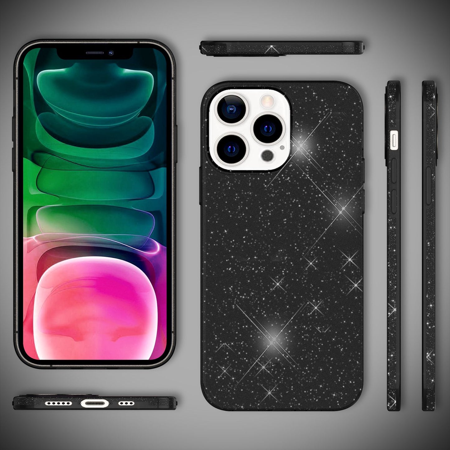 NALIA Rugged Glitter Cover fyrir iPhone 13 Pro, höggþolið glansandi glitrandi hlífðarhulstur úr blendingsefni, styrkt sílikonhulstur