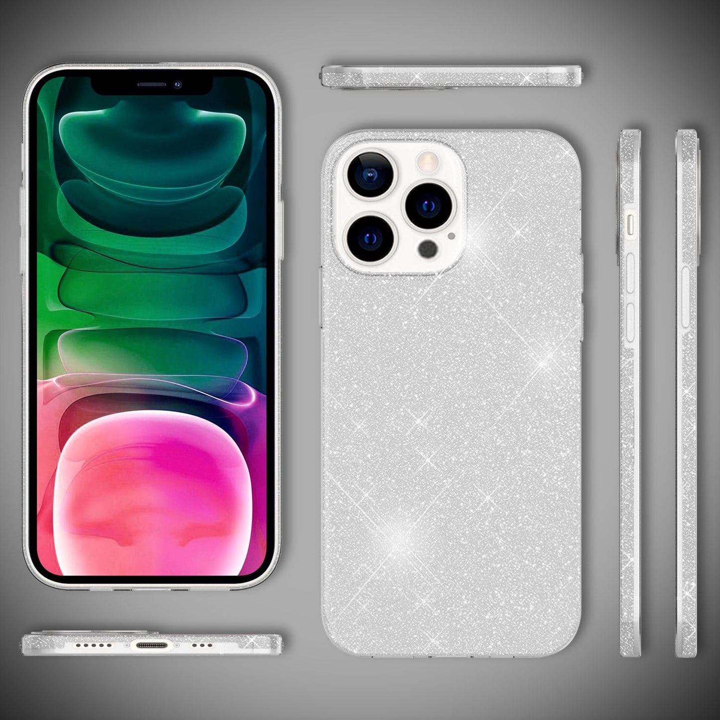 NALIA Rugged Glitter Cover fyrir iPhone 13 Pro, höggþolið glansandi glitrandi hlífðarhulstur úr blendingsefni, styrkt sílikonhulstur