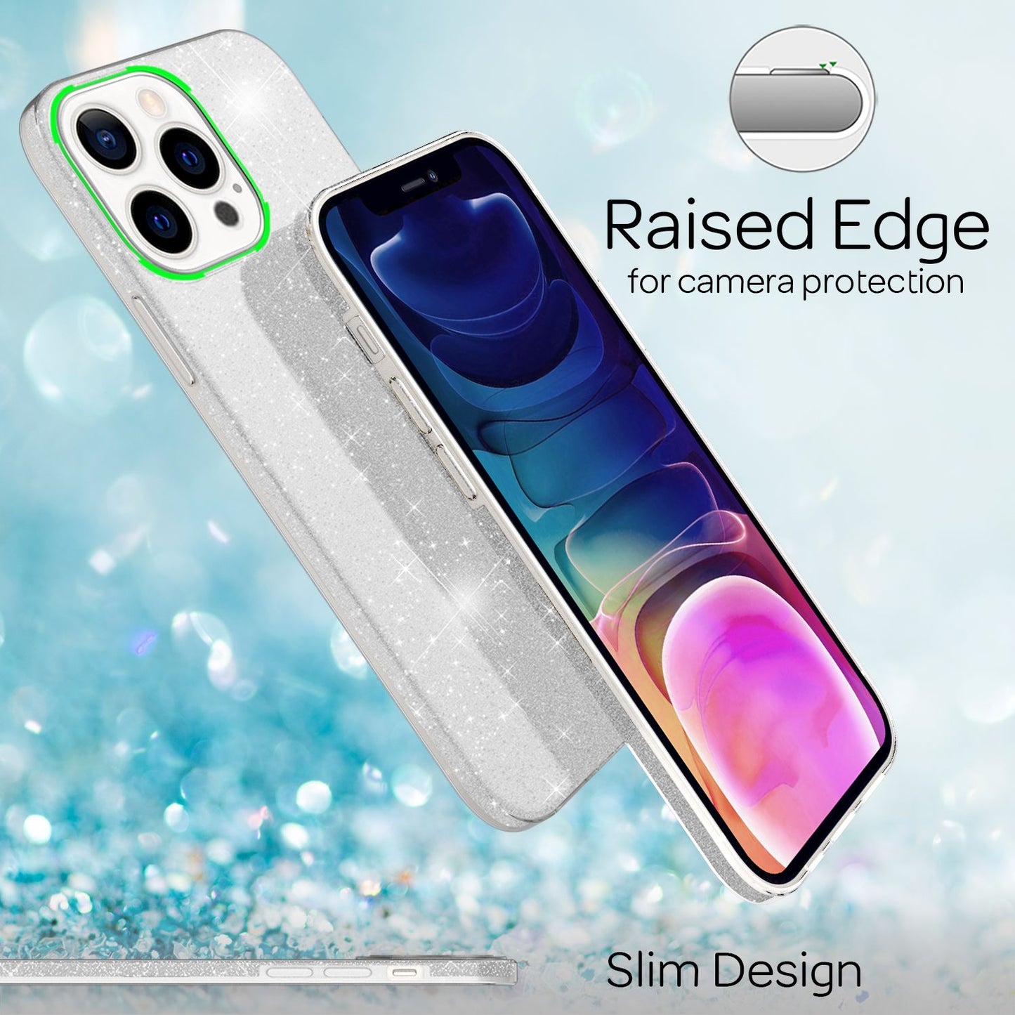 NALIA Rugged Glitter Case for iPhone 13 Pro Max, Shockproof Shiny Glitter Protective Case, Reinforced Silicone Case