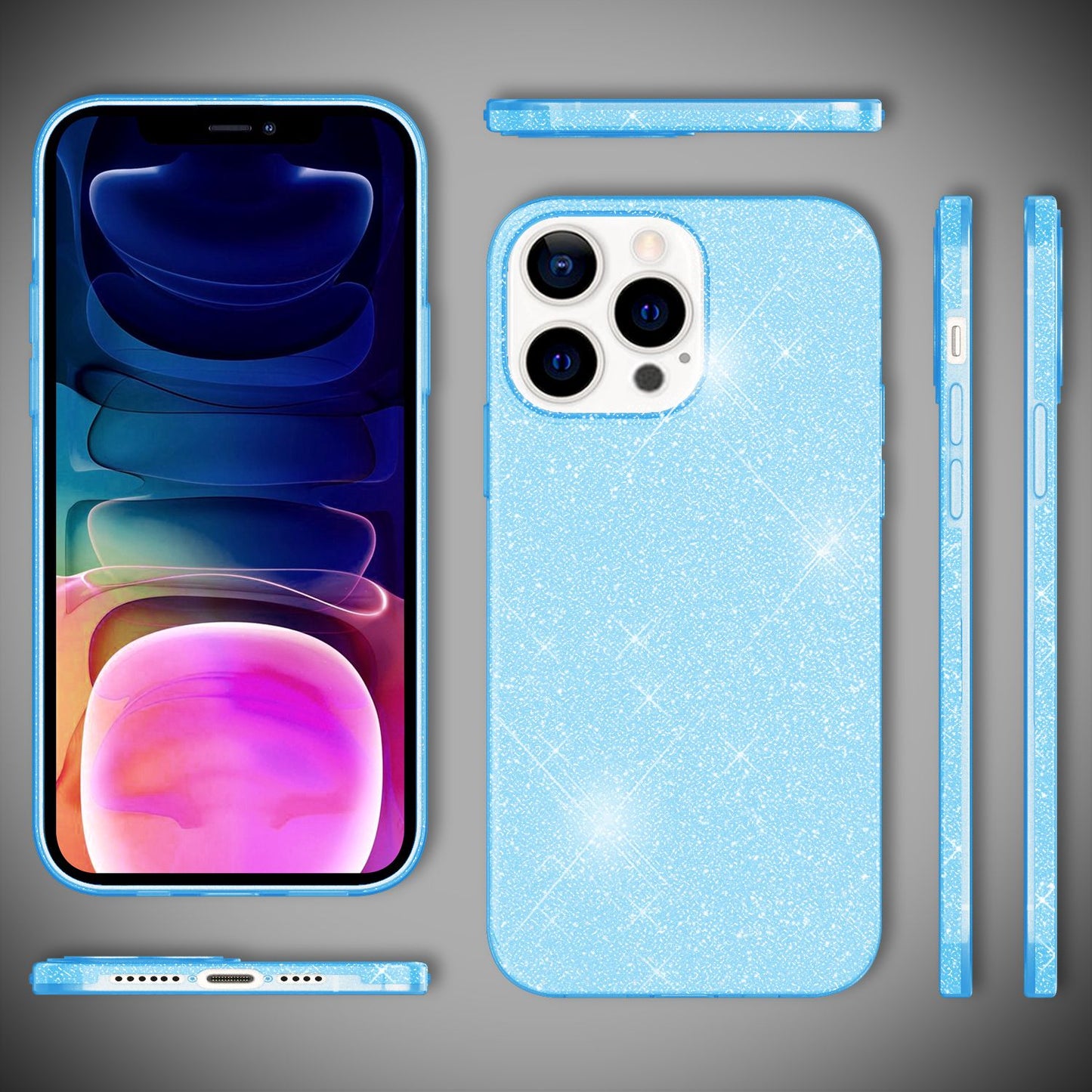 NALIA Rugged Glitter Case for iPhone 13 Pro Max, Shockproof Shiny Glitter Protective Case, Reinforced Silicone Case