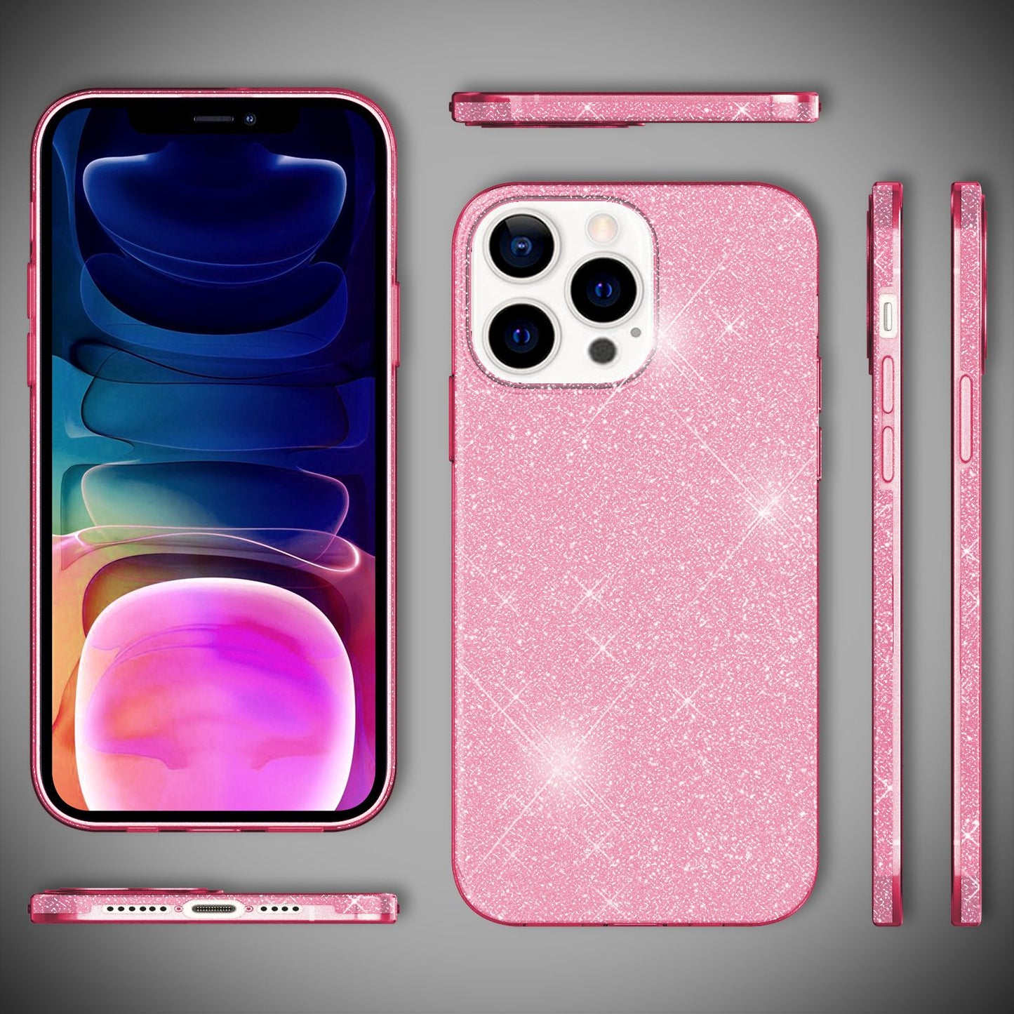 NALIA Rugged Glitter Case for iPhone 13 Pro Max, Shockproof Shiny Glitter Protective Case, Reinforced Silicone Case