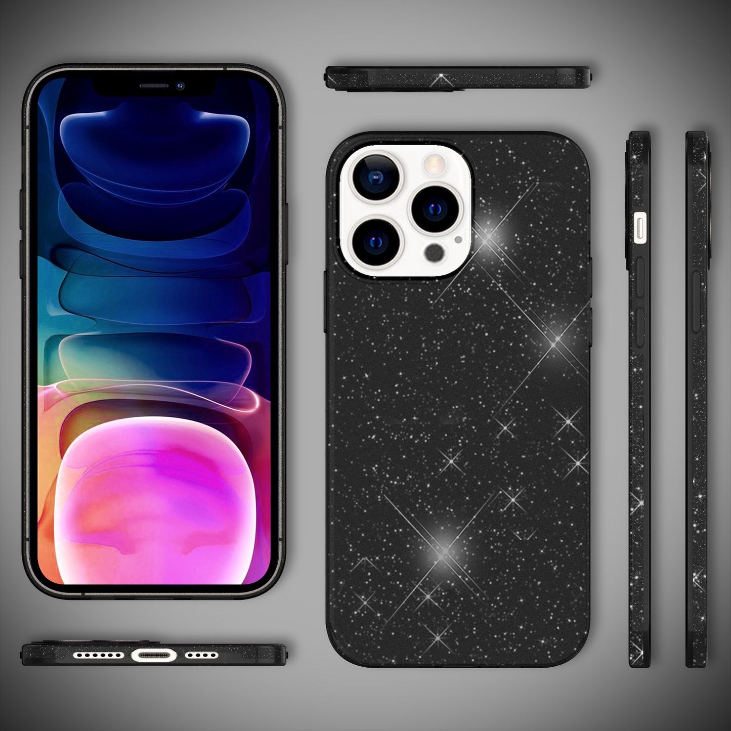 NALIA Rugged Glitter Case for iPhone 13 Pro Max, Shockproof Shiny Glitter Protective Case, Reinforced Silicone Case