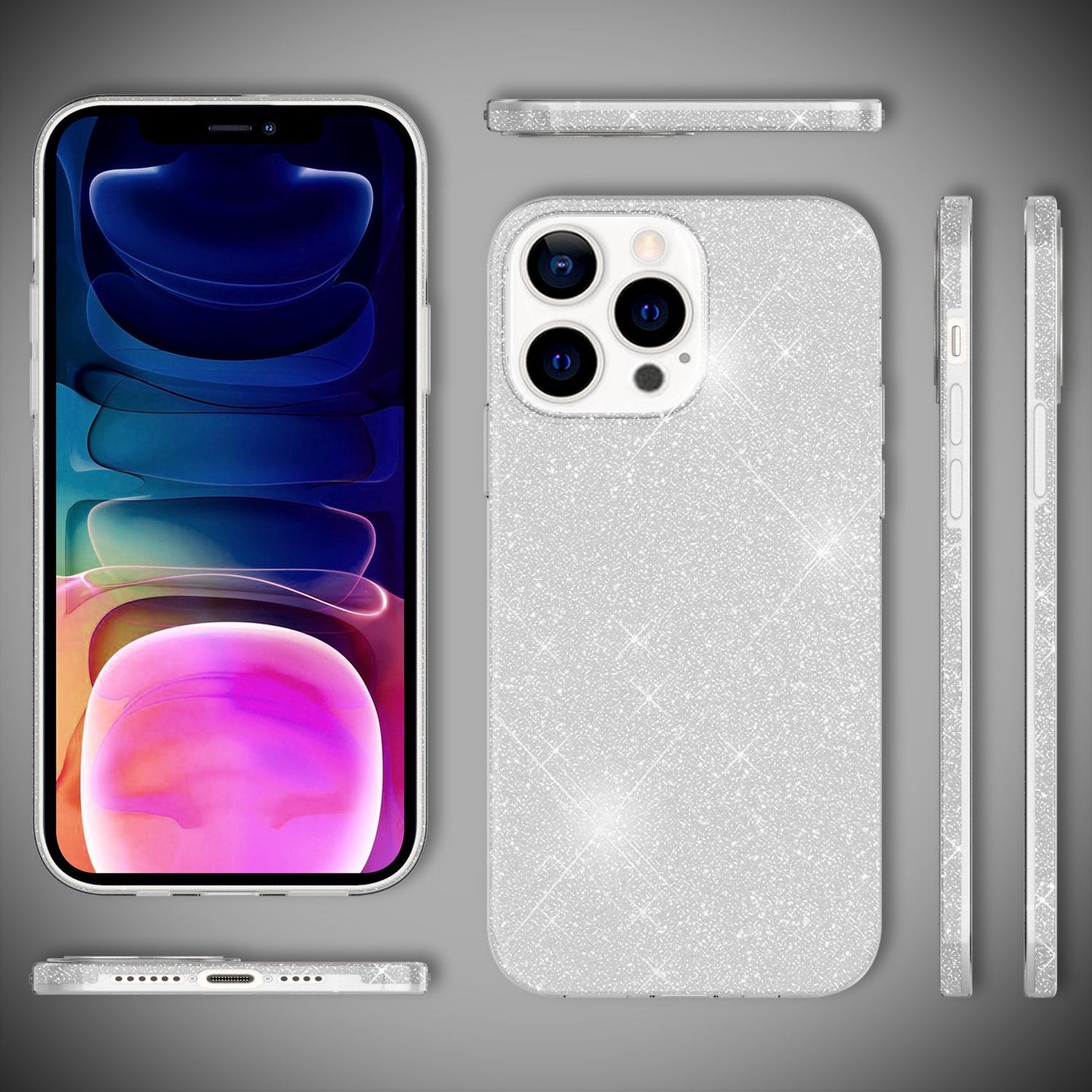 NALIA Rugged Glitter Case for iPhone 13 Pro Max, Shockproof Shiny Glitter Protective Case, Reinforced Silicone Case