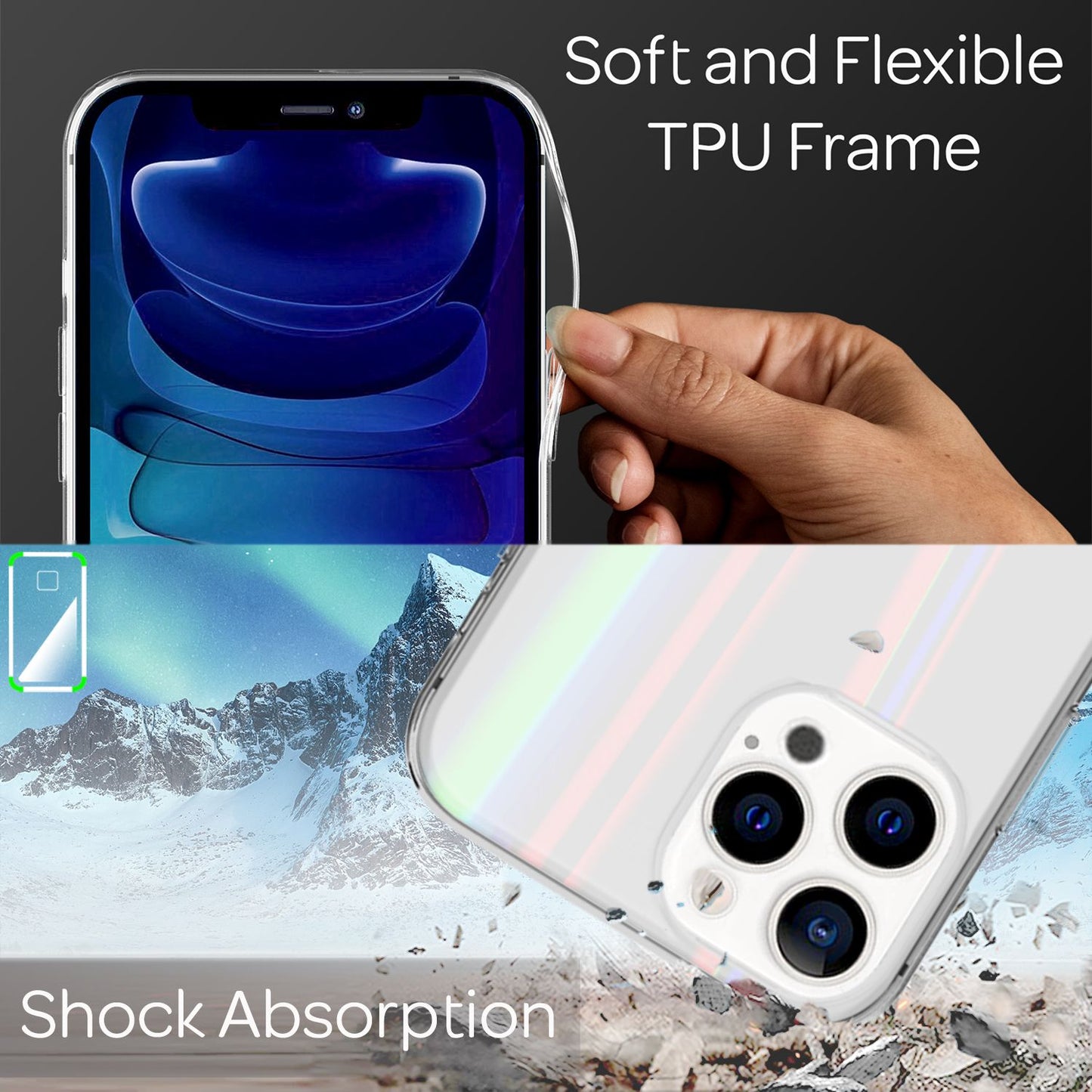 NALIA Clear Tempered Glass Case for iPhone 13 Pro Max, Transparent Rainbow Effect Anti-Yellowing Scratch-Resistant Tempered Glass &amp; Silicone Bumper