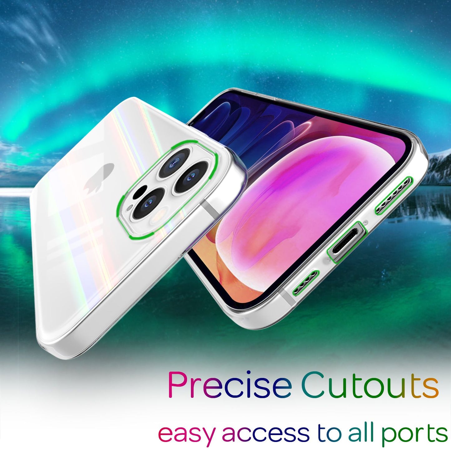 NALIA Clear Tempered Glass Case for iPhone 13 Pro Max, Transparent Rainbow Effect Anti-Yellowing Scratch-Resistant Tempered Glass &amp; Silicone Bumper