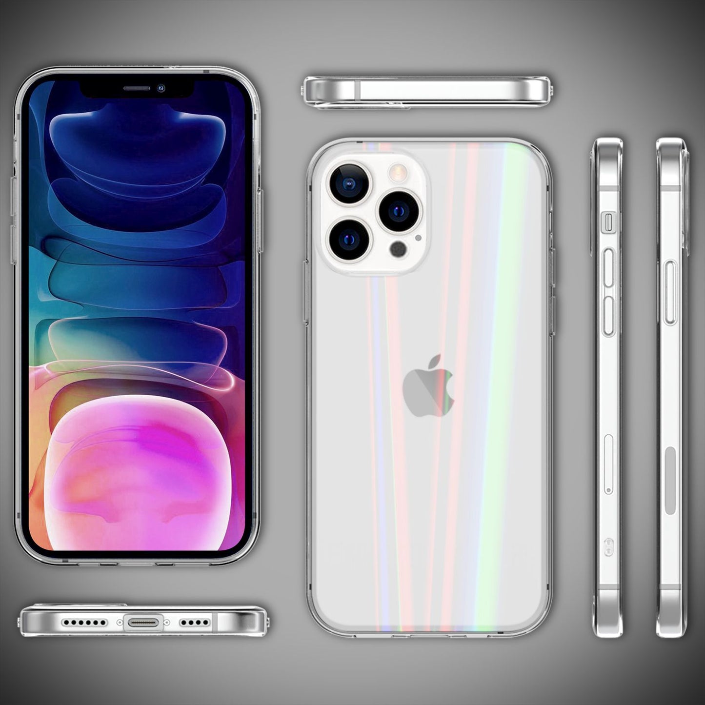 NALIA Clear Tempered Glass Case for iPhone 13 Pro Max, Transparent Rainbow Effect Anti-Yellowing Scratch-Resistant Tempered Glass &amp; Silicone Bumper