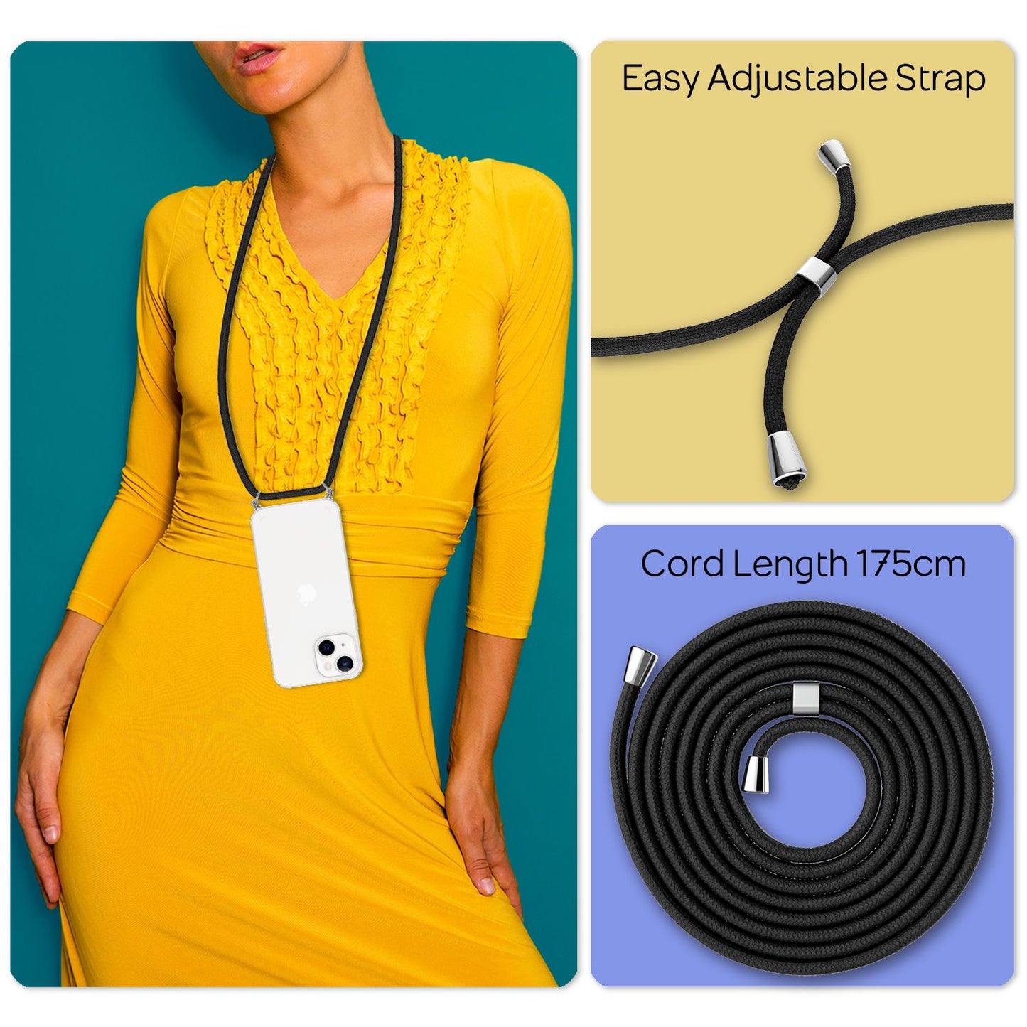 NALIA Phone Case with Chain for iPhone 13 Mini, Transparent Hard Case &amp; Phone Cord