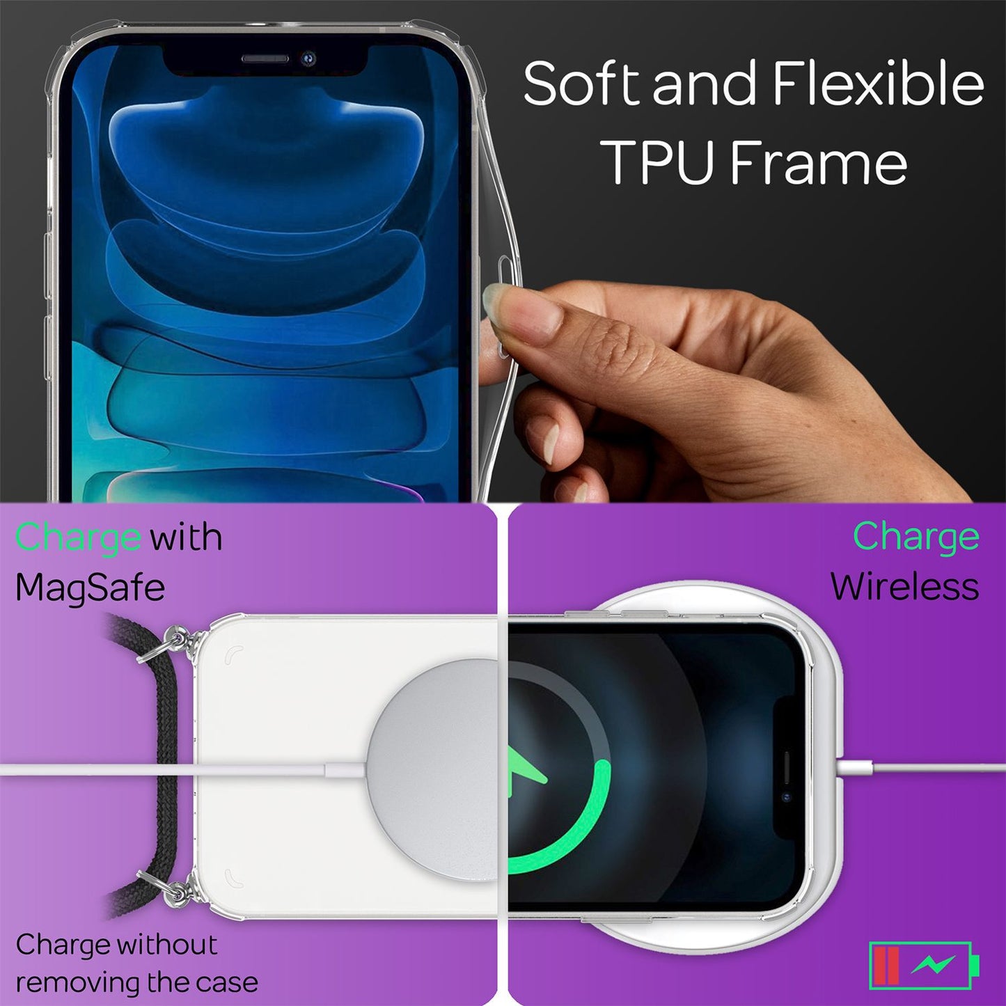 NALIA Phone Case with Chain for iPhone 13 Mini, Transparent Hard Case &amp; Phone Cord