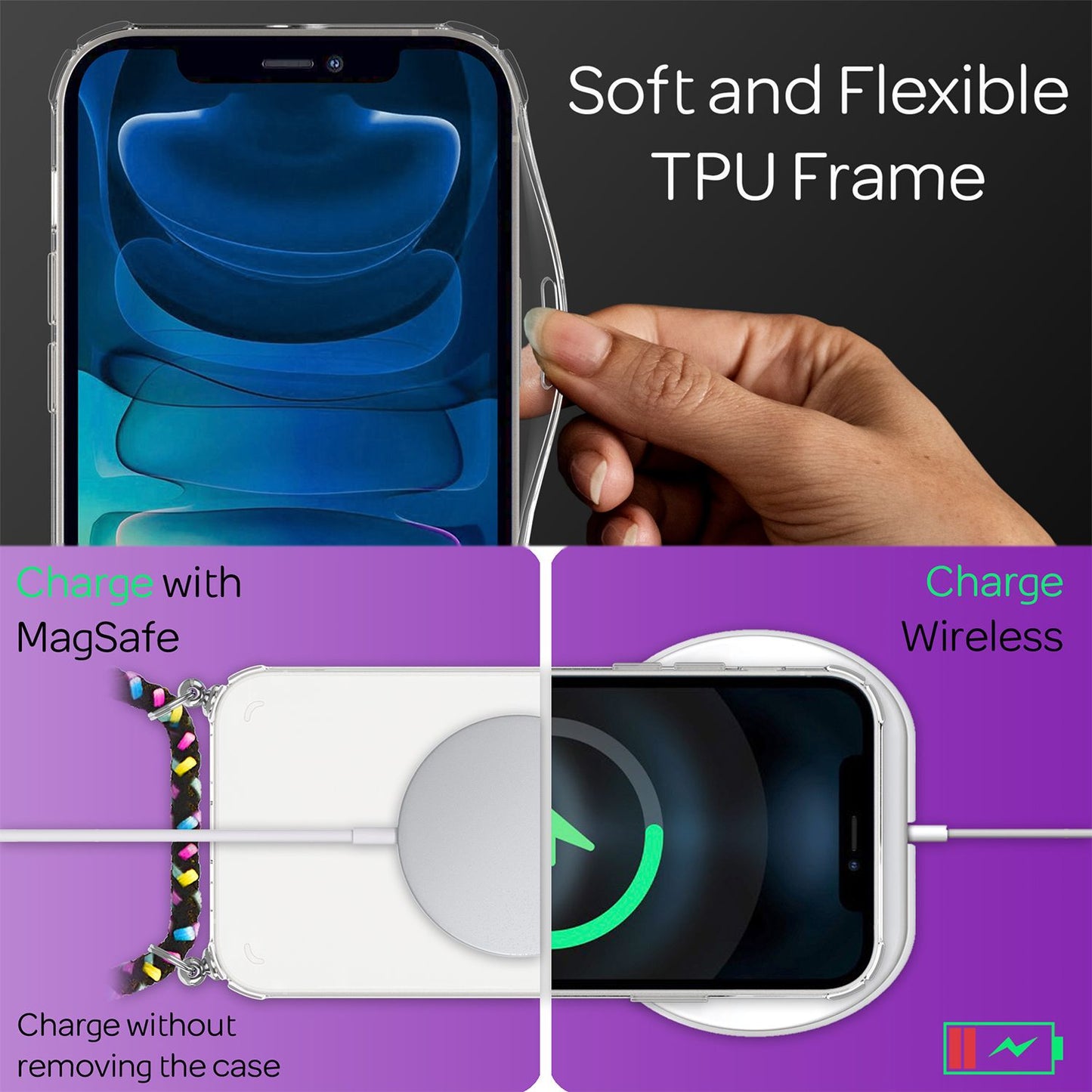 NALIA Phone Case with Chain for iPhone 13 Mini, Transparent Hard Case &amp; Phone Cord