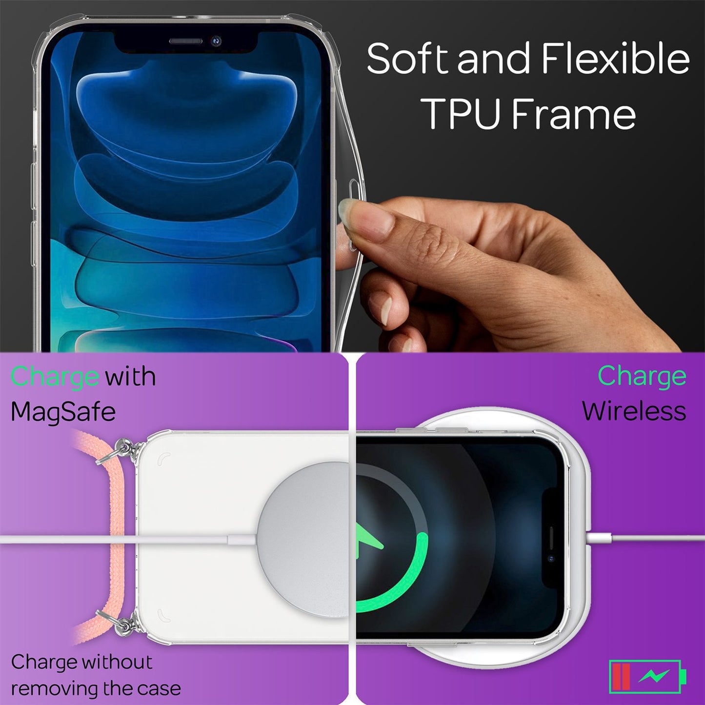 NALIA Phone Case with Chain for iPhone 13 Mini, Transparent Hard Case &amp; Phone Cord