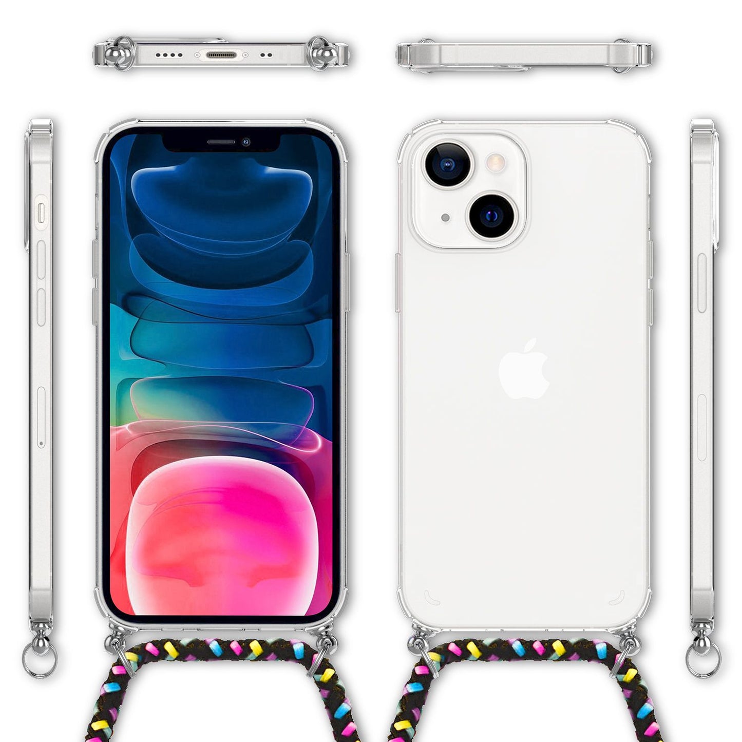 NALIA Phone Case with Chain for iPhone 13 Mini, Transparent Hard Case &amp; Phone Cord