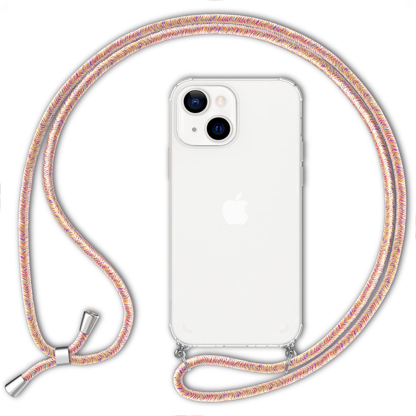 NALIA Phone Case with Chain for iPhone 13, Transparent Hard Case &amp; Phone Cord, Robust, Non-Yellowing, Clear