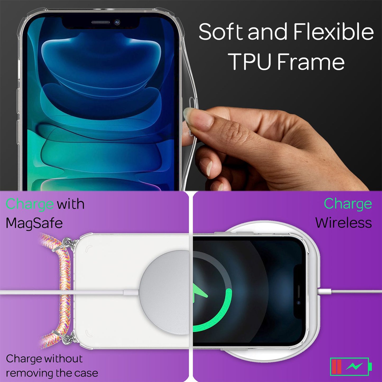 NALIA Phone Case with Chain for iPhone 13, Transparent Hard Case &amp; Phone Cord, Robust, Non-Yellowing, Clear