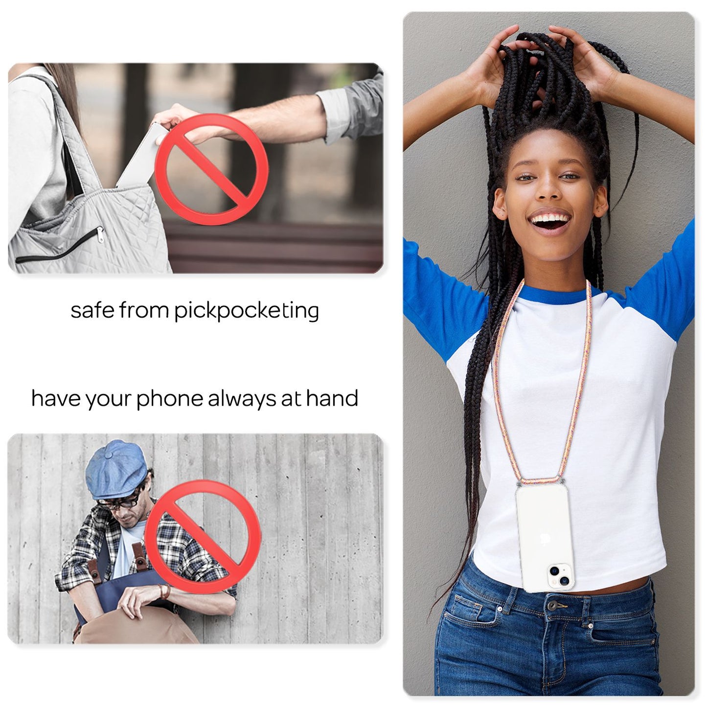 NALIA Phone Case with Chain for iPhone 13, Transparent Hard Case &amp; Phone Cord, Robust, Non-Yellowing, Clear