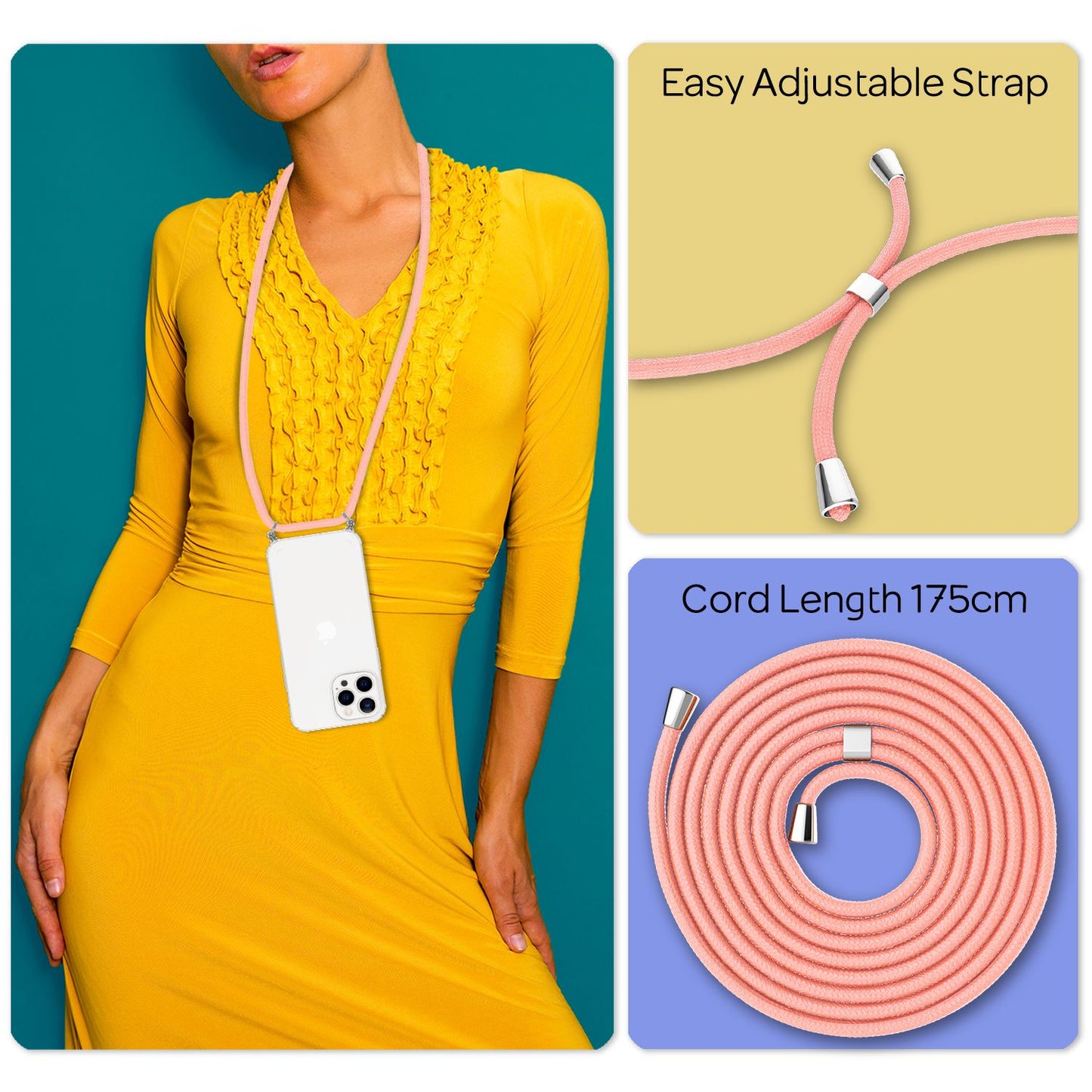 NALIA Phone Case with Chain for iPhone 13 Pro, Transparent Hard Case &amp; Phone Cord