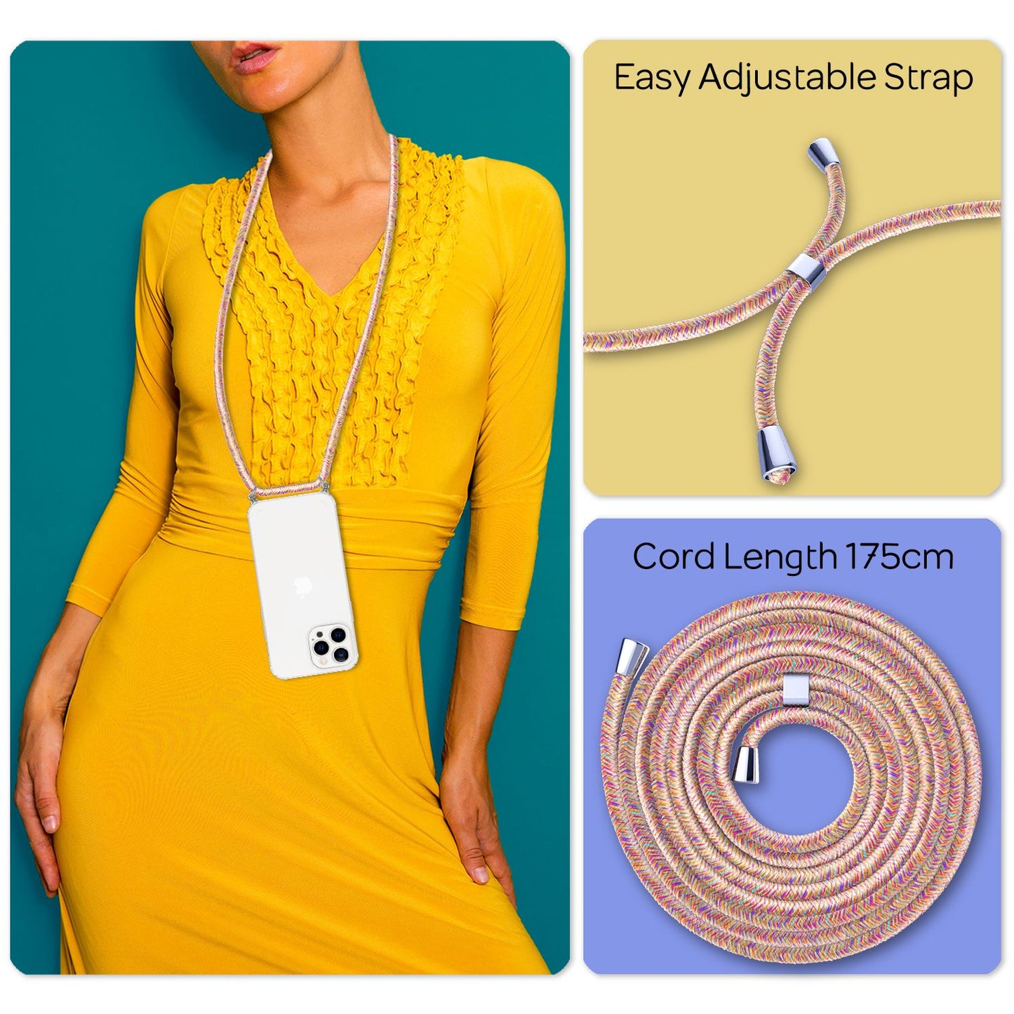 NALIA Phone Case with Chain for iPhone 13 Pro, Transparent Hard Case &amp; Phone Cord