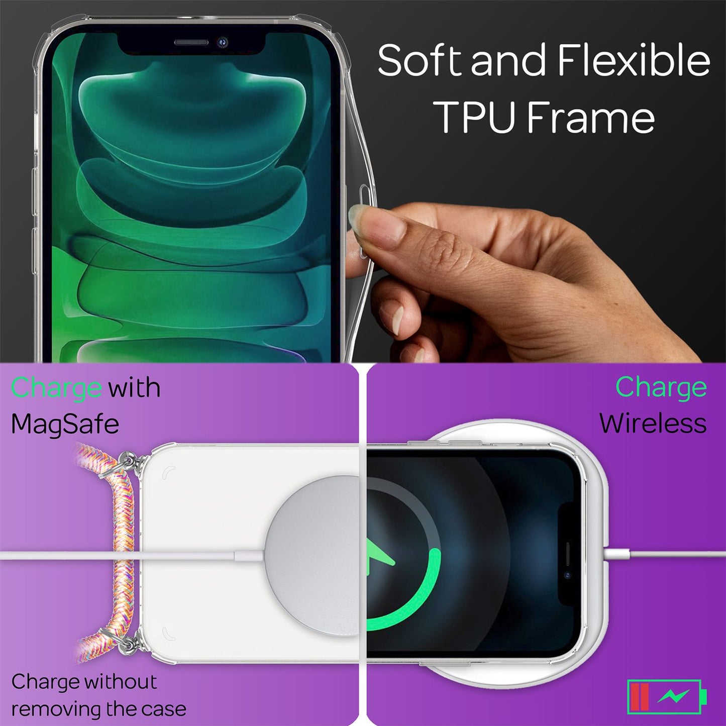 NALIA Phone Case with Chain for iPhone 13 Pro, Transparent Hard Case &amp; Phone Cord