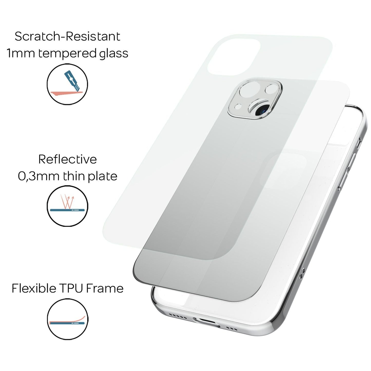 NALIA Mirror Tempered Glass Case for iPhone 13 Mini, Mirror Protective Case Bumper