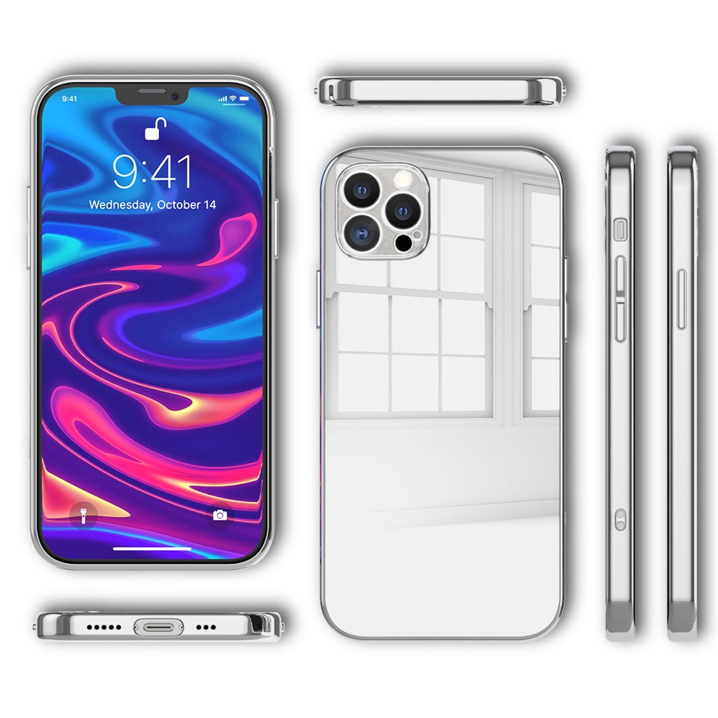 NALIA spegilglerhulstur fyrir iPhone 13 Pro, spegilhlífðarhulstur