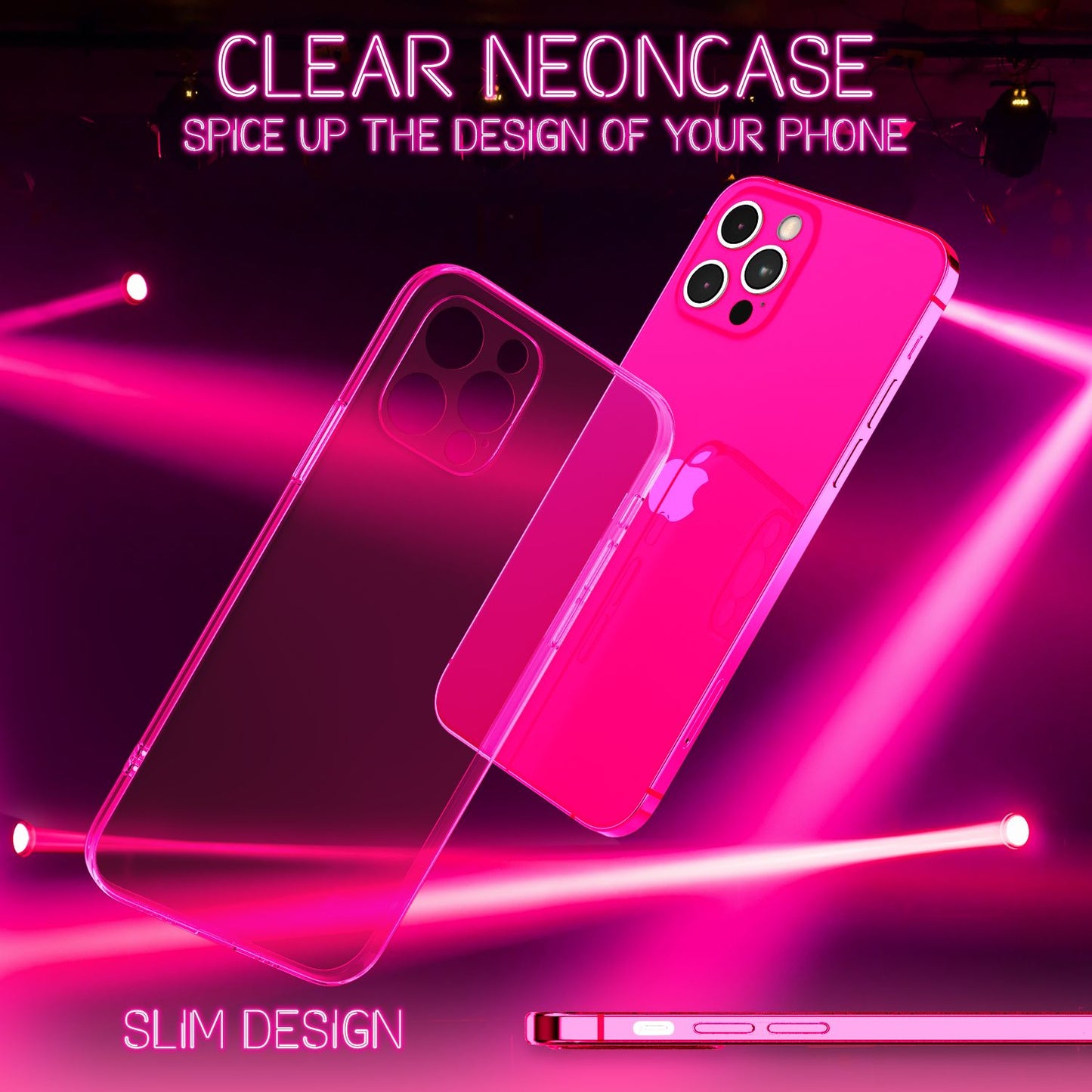 NALIA Clear Neon Phone Case for iPhone 13 Pro Max, Transparent, Colorful, Luminous, Non-Yellowing, Slim, Robust Protective Cover
