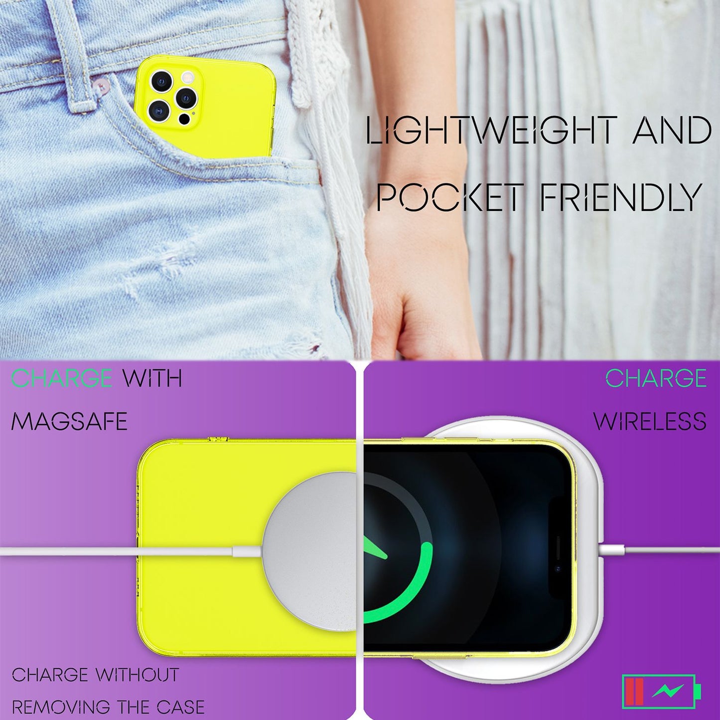 NALIA Clear Neon Phone Case for iPhone 13 Pro Max, Transparent, Colorful, Luminous, Non-Yellowing, Slim, Robust Protective Cover