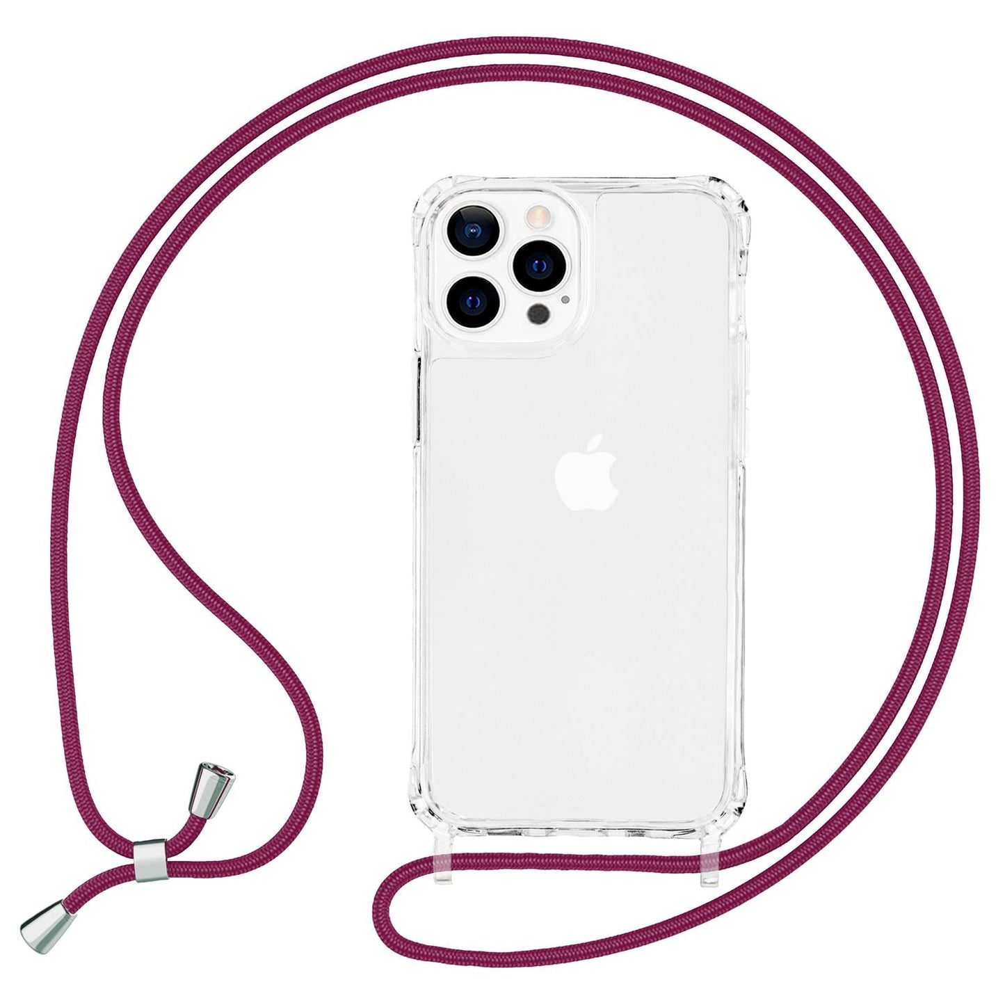 NALIA Klares Hybrid Case mit Kette für iPhone 13 Pro, Transparent Anti-Gelb Robust Verstärkte Ecken Hardcase & Silikon Rahmen, Stoßfeste Schutzhülle & Handy-Schnur