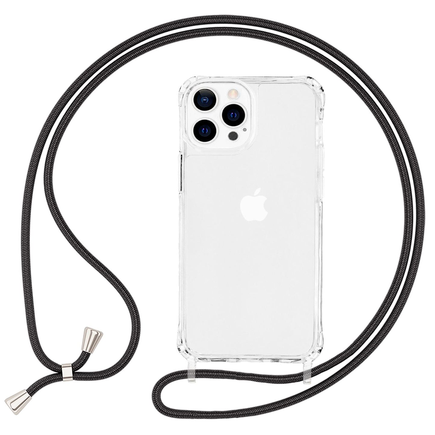 NALIA Clear Hybrid Case with Chain for iPhone 13 Pro Max, Transparent Anti-Yellowing Robust Reinforced Corners Hardcase &amp; Silicone Frame, Shockproof Protective Case &amp; Phone Cord